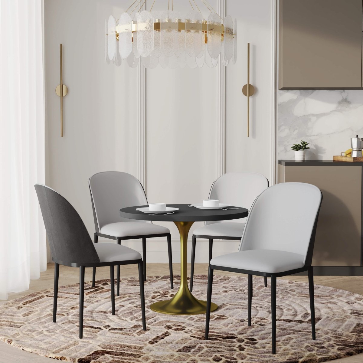 Verve 5 - Piece Dining Set with 36" Round MDF Top Table and 4 Leather Dining Side Chairs