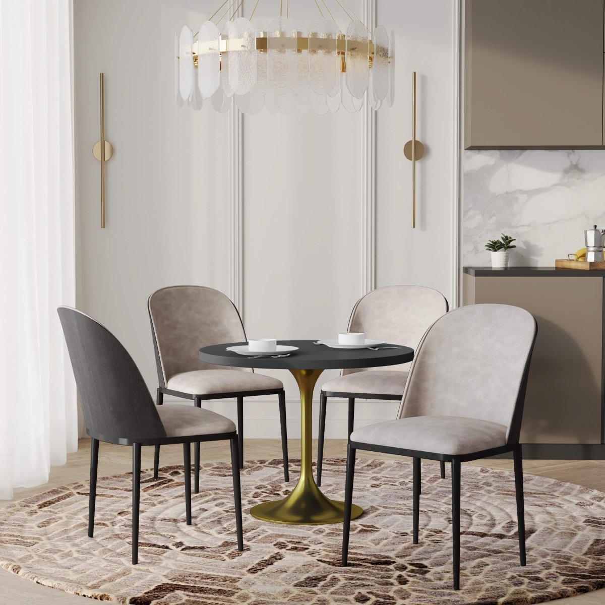 Verve 5 - Piece Dining Set with 36" Round MDF Top Table and 4 Leather Dining Side Chairs