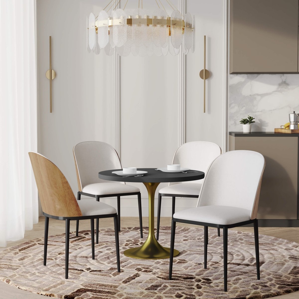 Verve 5 - Piece Dining Set with 36" Round MDF Top Table and 4 Leather Dining Side Chairs