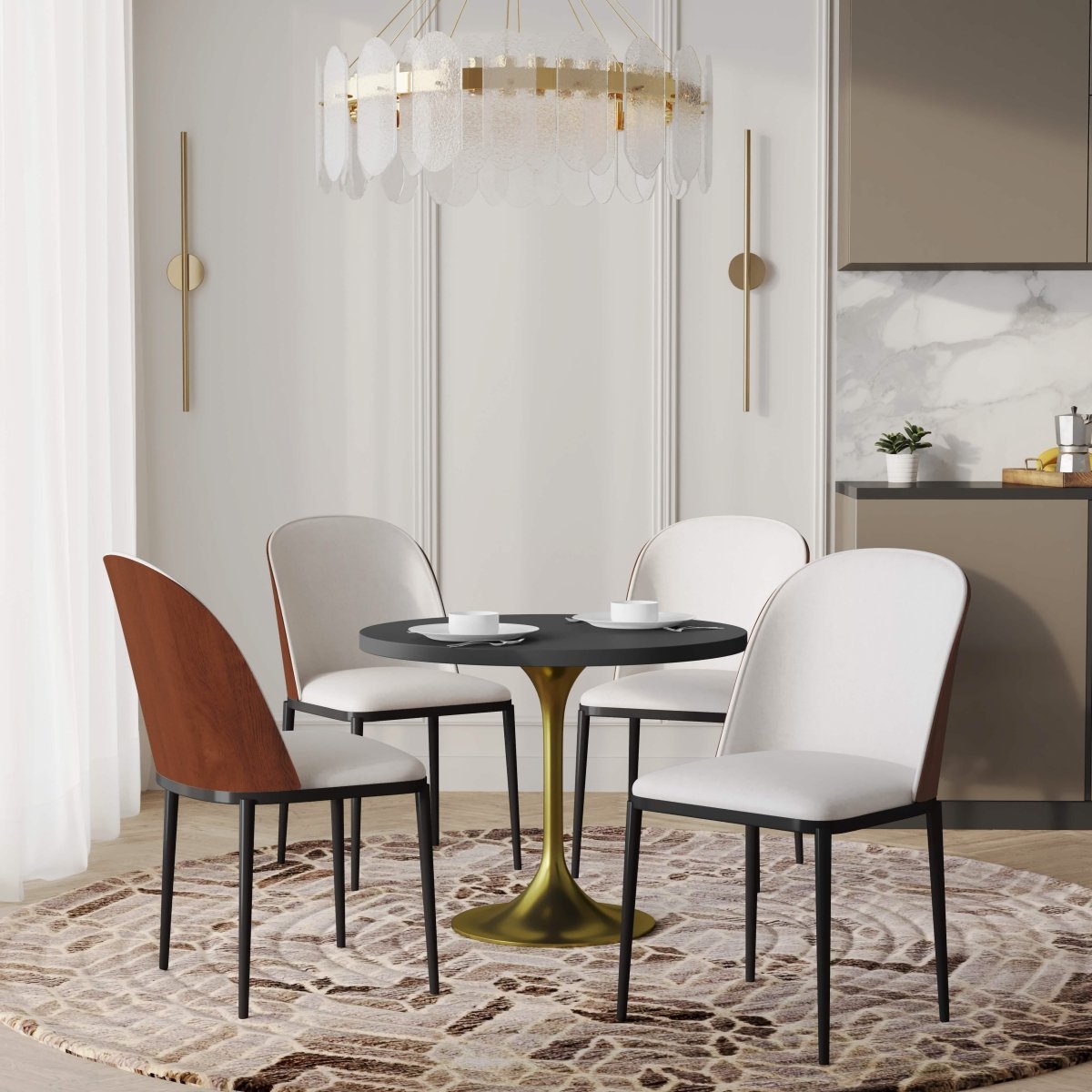 Verve 5 - Piece Dining Set with 36" Round MDF Top Table and 4 Leather Dining Side Chairs