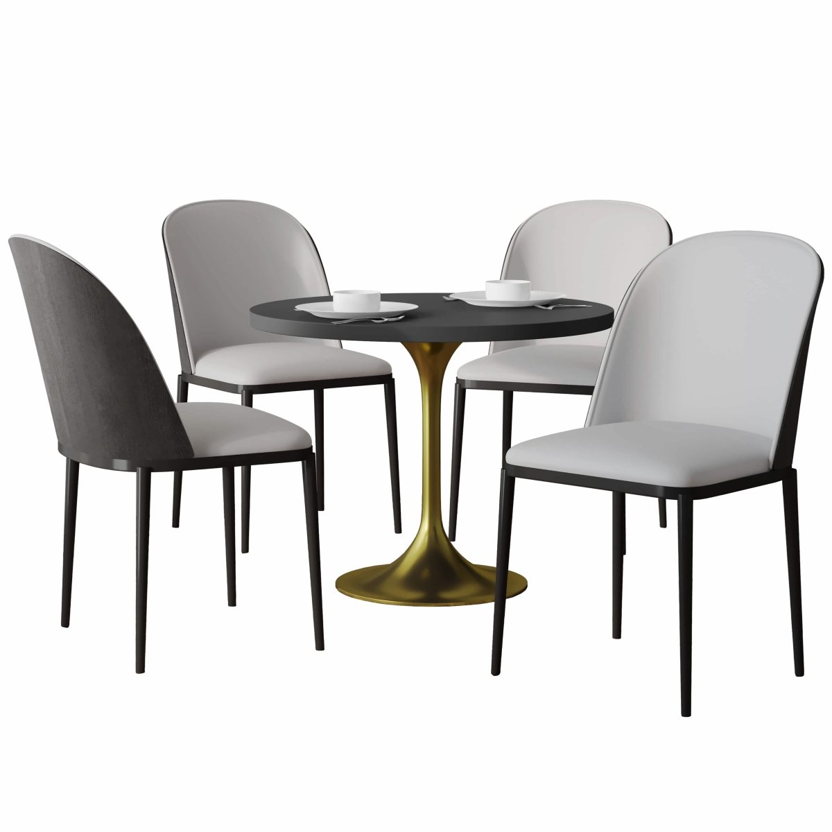 Verve 5 - Piece Dining Set with 36" Round MDF Top Table and 4 Leather Dining Side Chairs