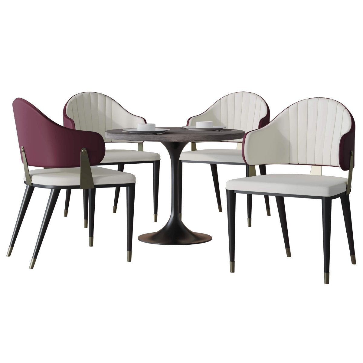 Verve 5 - Piece Dining Set with 36" Round Resin Top Table and 4 Leather Dining Chair
