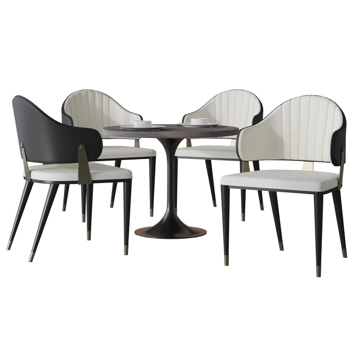 Verve 5 - Piece Dining Set with 36" Round Resin Top Table and 4 Leather Dining Chair