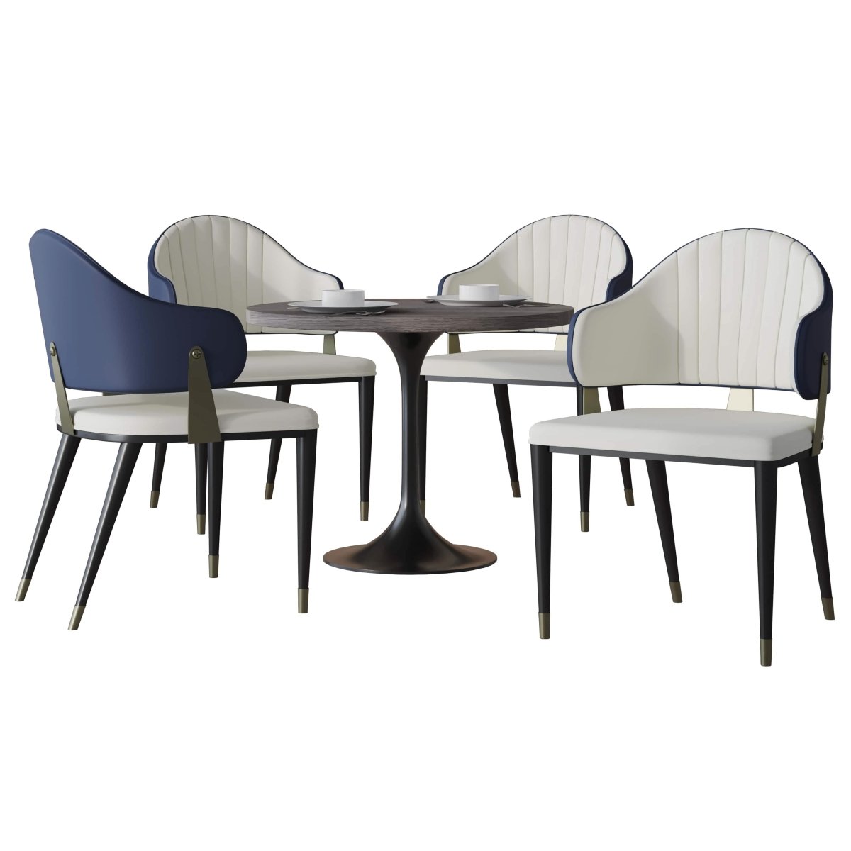 Verve 5 - Piece Dining Set with 36" Round Resin Top Table and 4 Leather Dining Chair