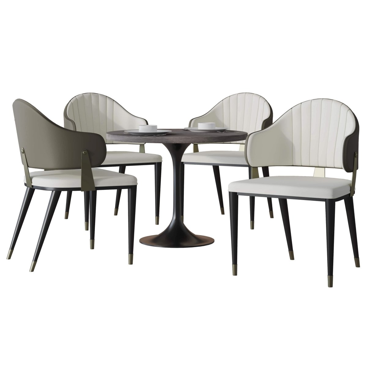 Verve 5 - Piece Dining Set with 36" Round Resin Top Table and 4 Leather Dining Chair