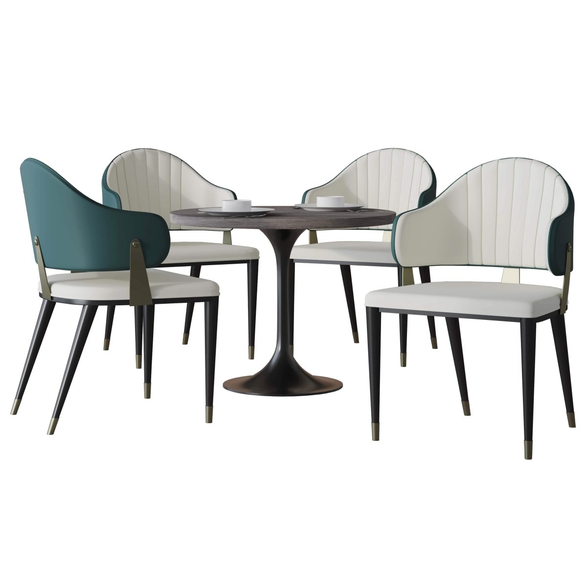 Verve 5 - Piece Dining Set with 36" Round Resin Top Table and 4 Leather Dining Chair