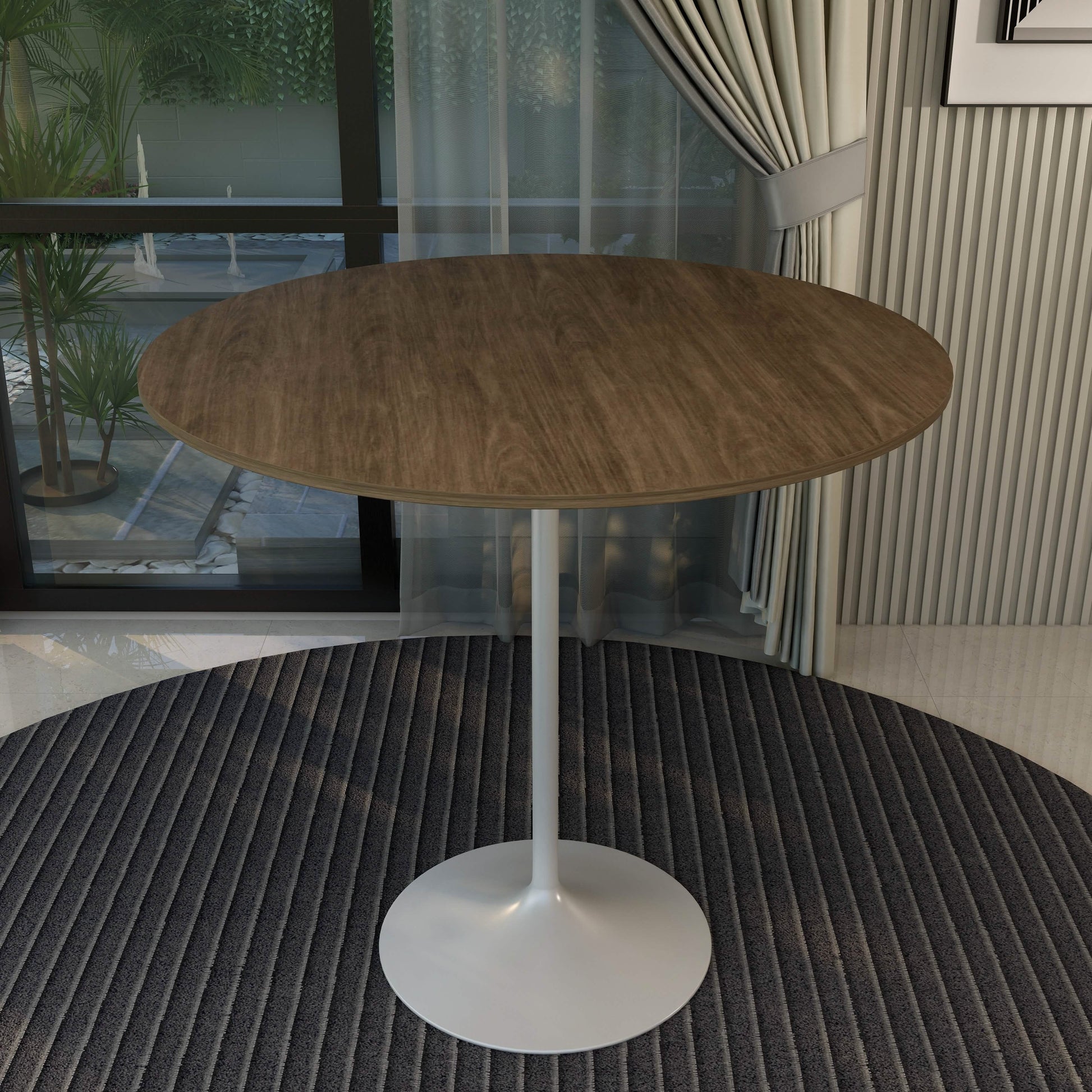 Verve Bar Height Dining Table with Round MDF/Sintered Stone/Resin Top and White Stainless Steel Pedestal Base