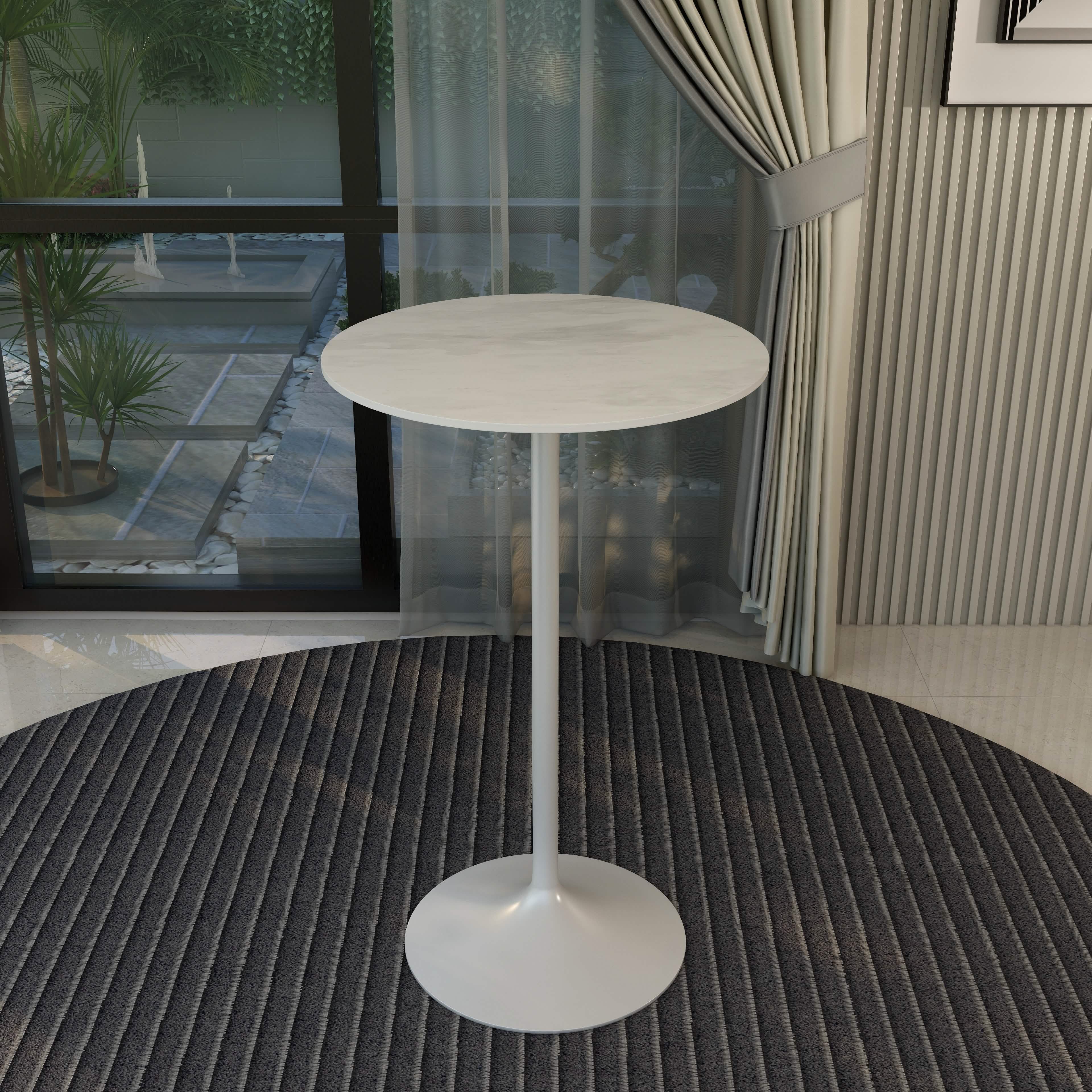 Verve Bar Height Dining Table with Round MDF/Sintered Stone/Resin Top and White Stainless Steel Pedestal Base