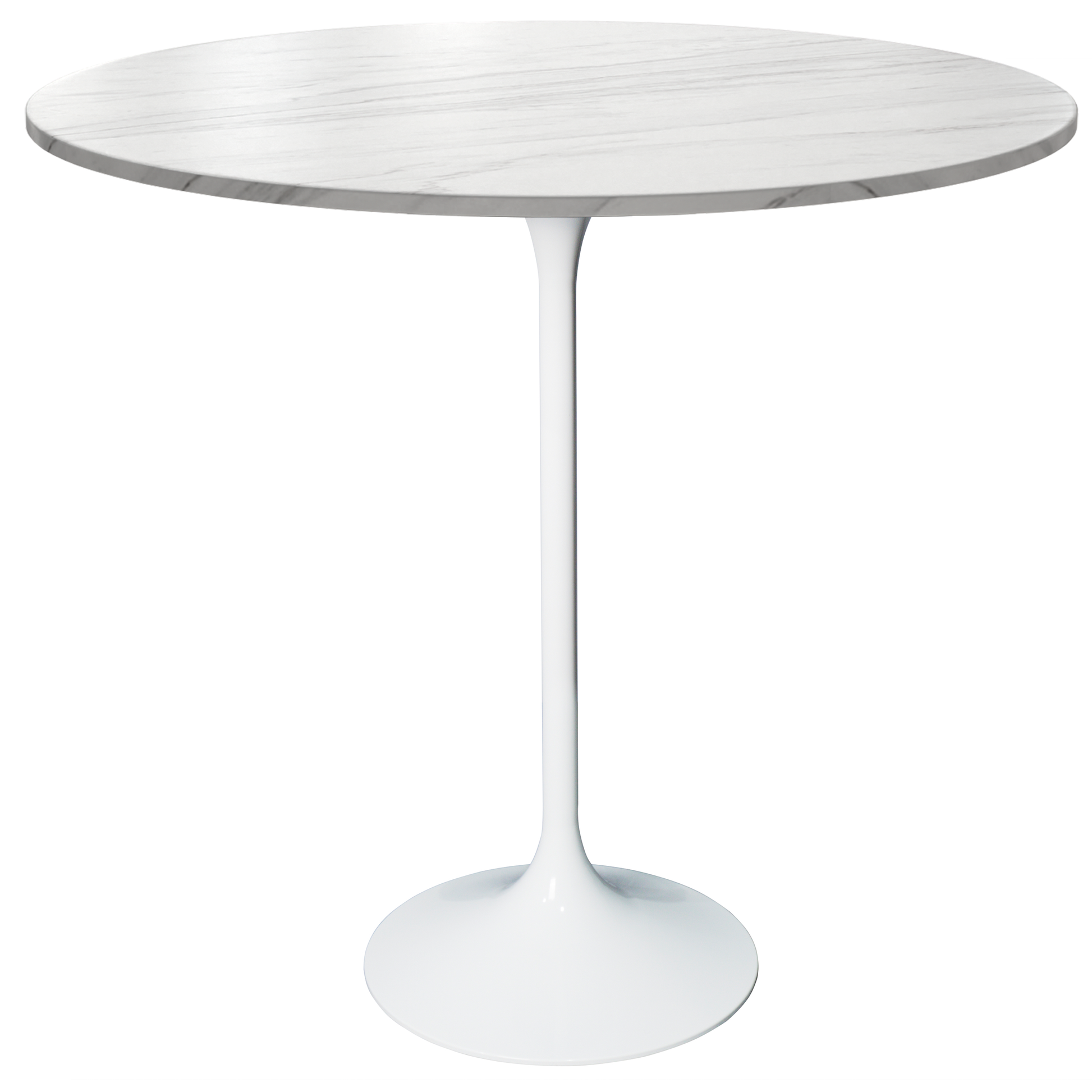 Verve Bar Height Dining Table with Round MDF/Sintered Stone/Resin Top and White Stainless Steel Pedestal Base