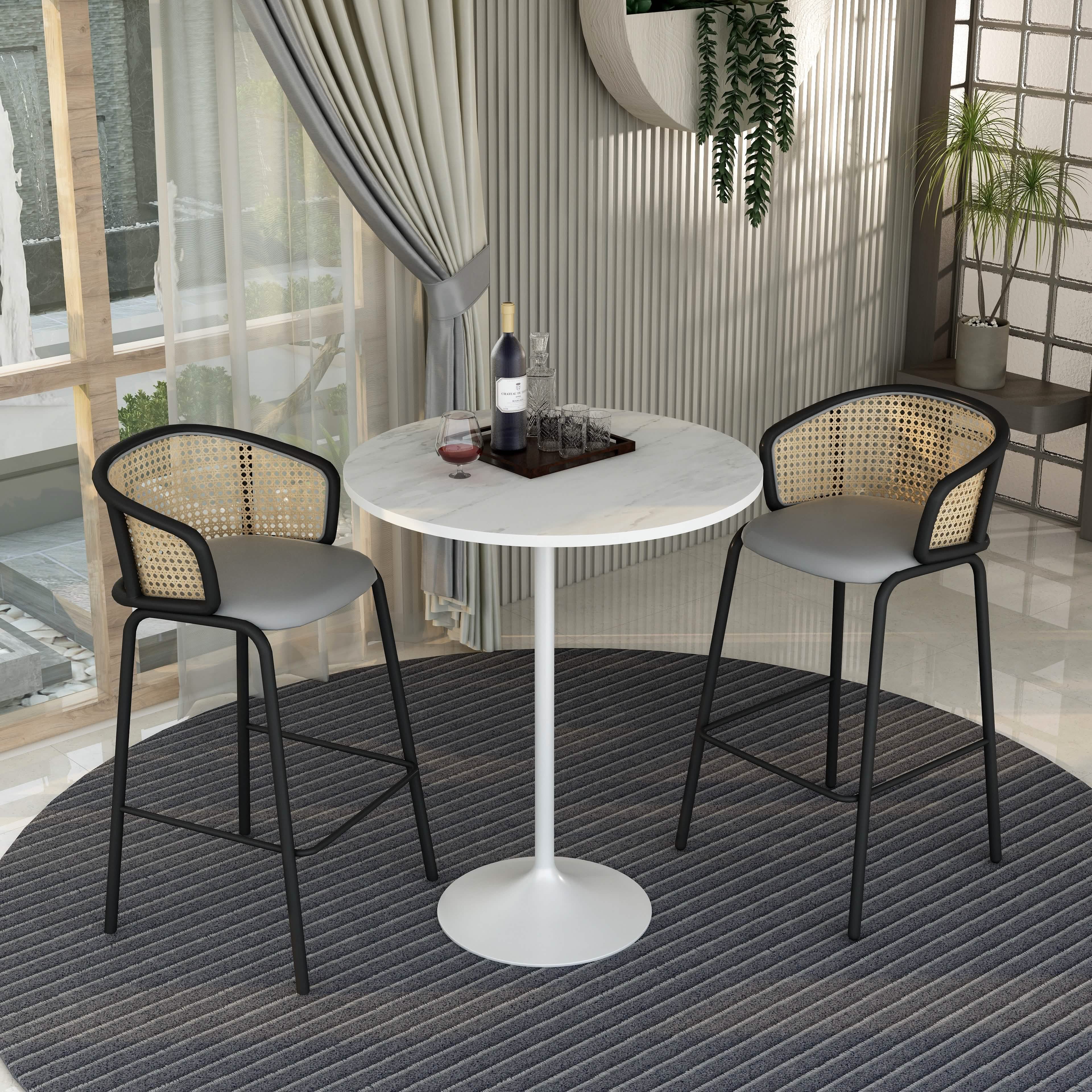 Verve Bar Height Dining Table with Round MDF/Sintered Stone/Resin Top and White Stainless Steel Pedestal Base