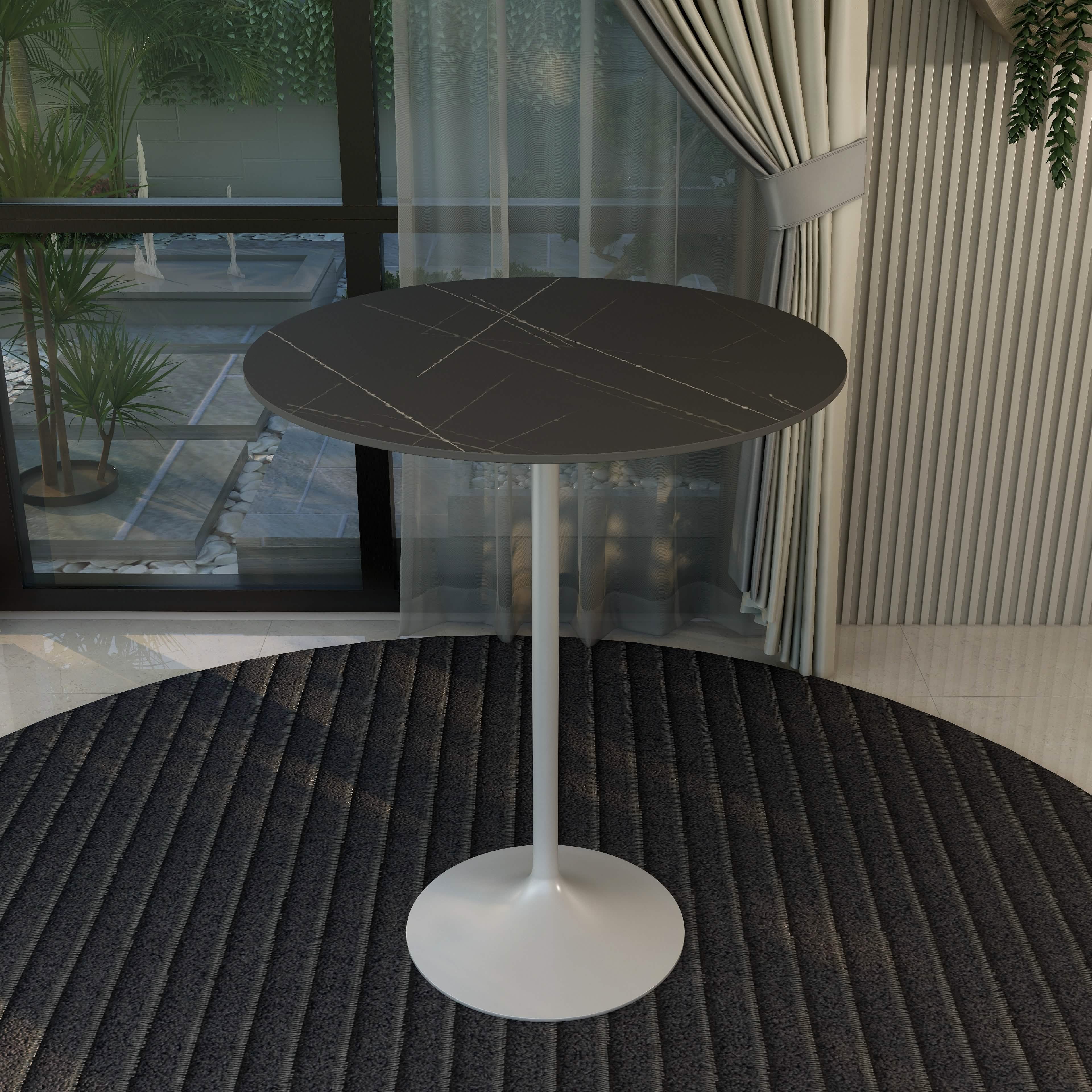 Verve Bar Height Dining Table with Round MDF/Sintered Stone/Resin Top and White Stainless Steel Pedestal Base