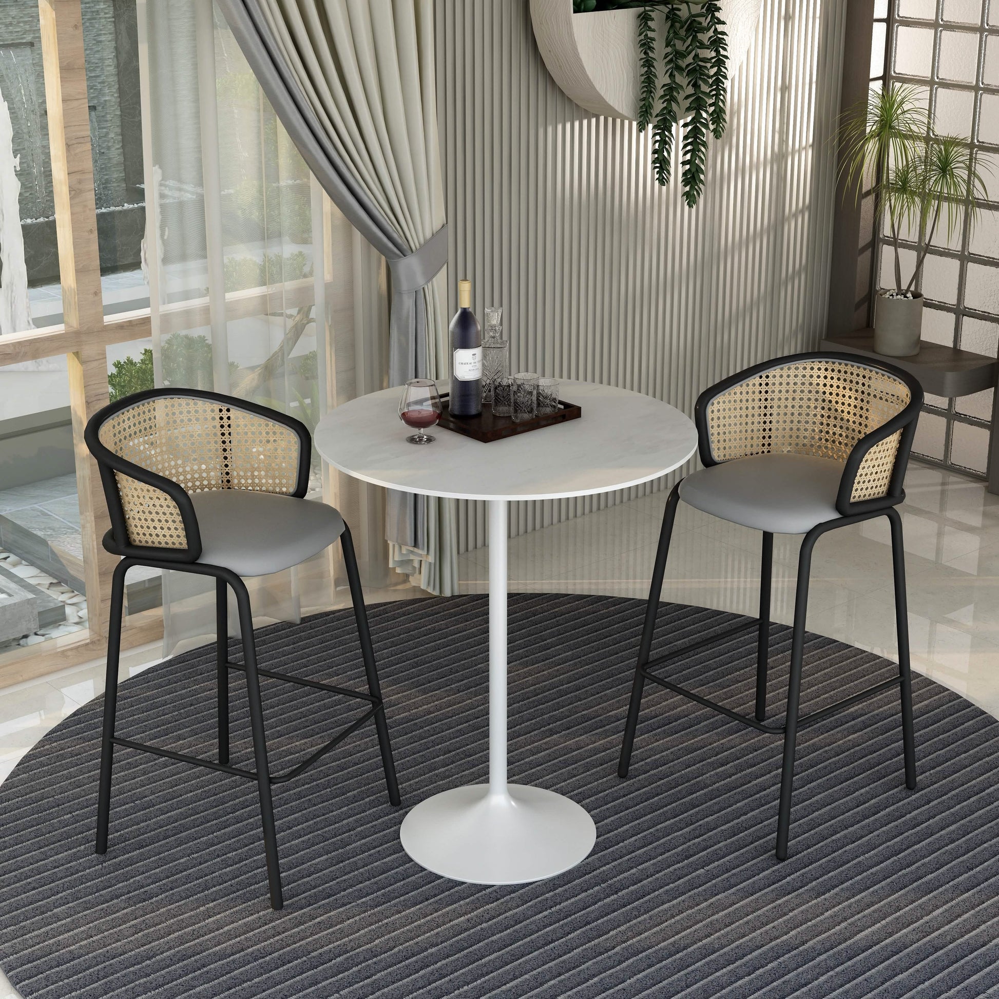 Verve Bar Height Dining Table with Round MDF/Sintered Stone/Resin Top and White Stainless Steel Pedestal Base