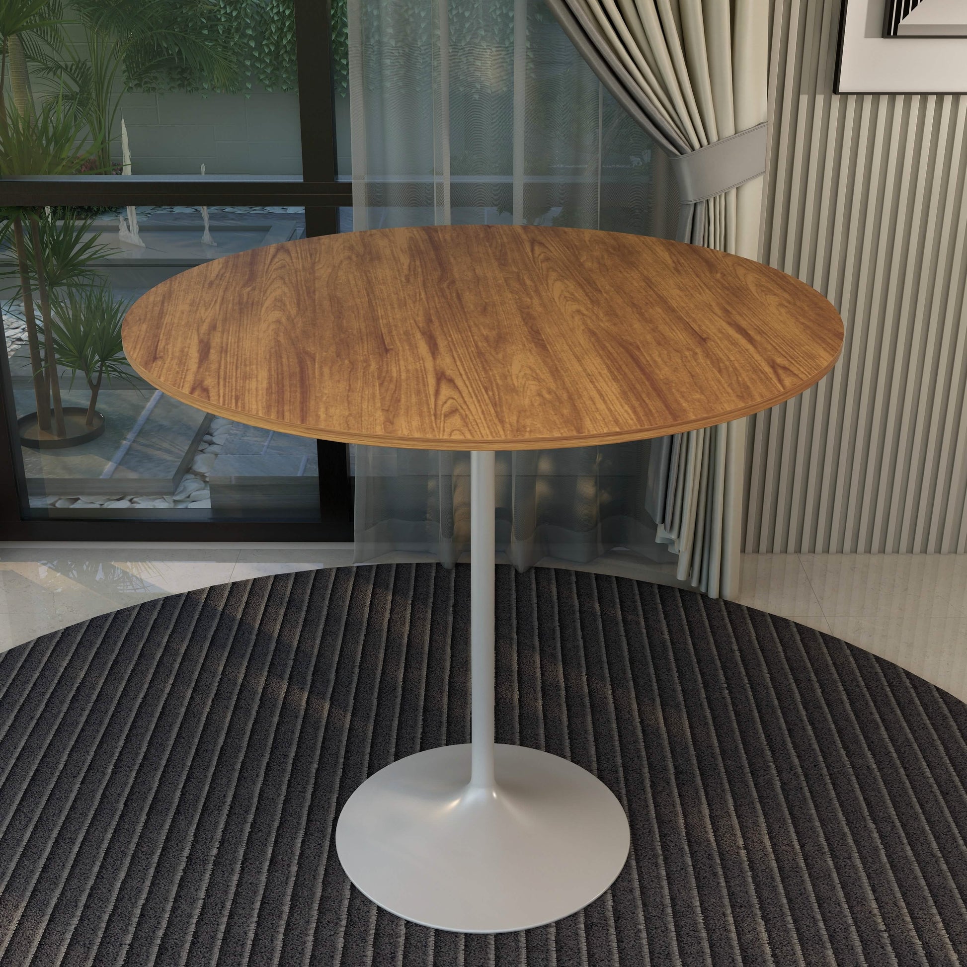 Verve Bar Height Dining Table with Round MDF/Sintered Stone/Resin Top and White Stainless Steel Pedestal Base