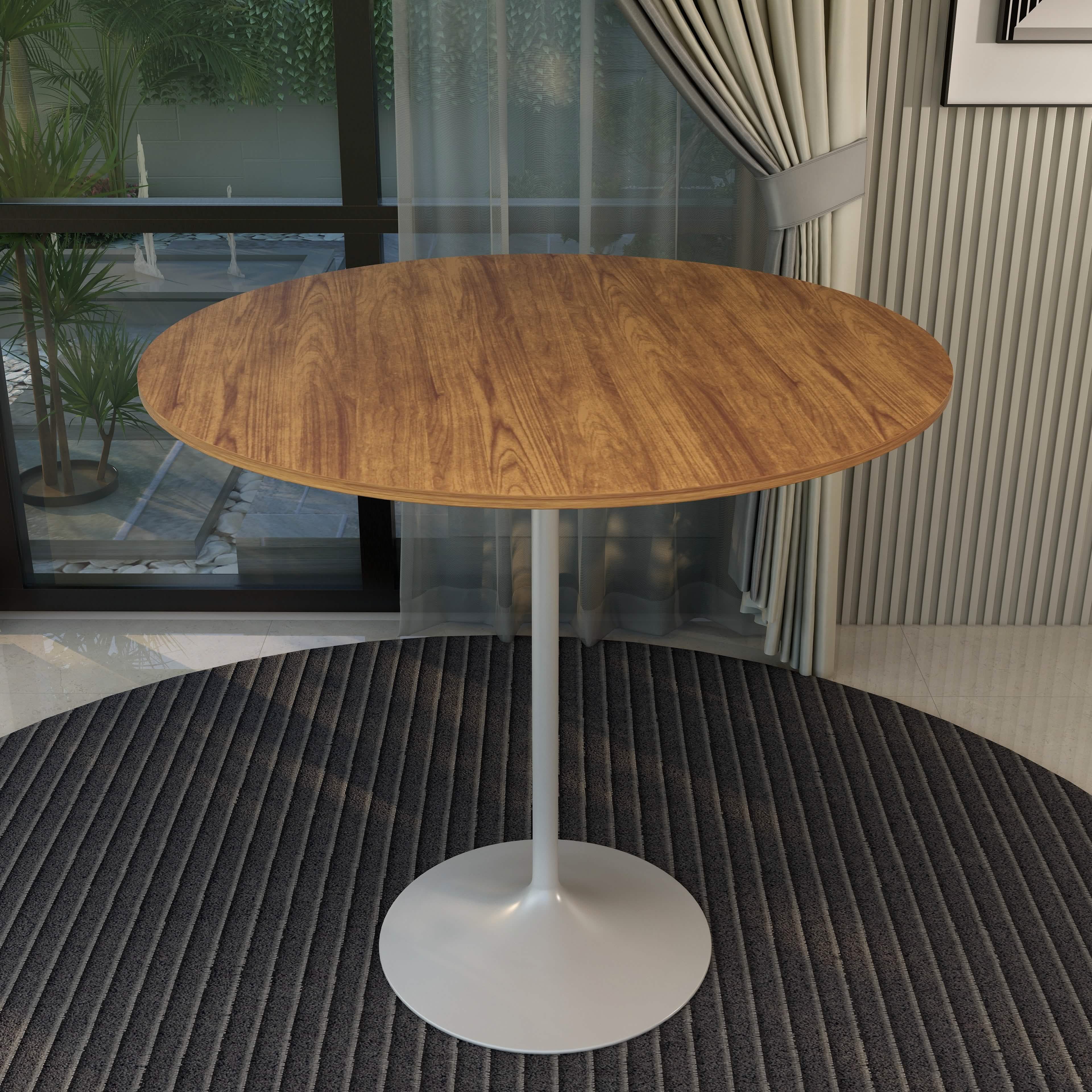 Verve Bar Height Dining Table with Round MDF/Sintered Stone/Resin Top and White Stainless Steel Pedestal Base