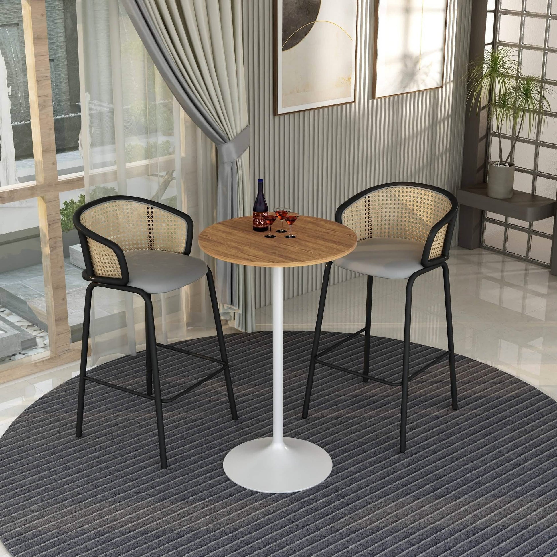 Verve Bar Height Dining Table with Round MDF/Sintered Stone/Resin Top and White Stainless Steel Pedestal Base