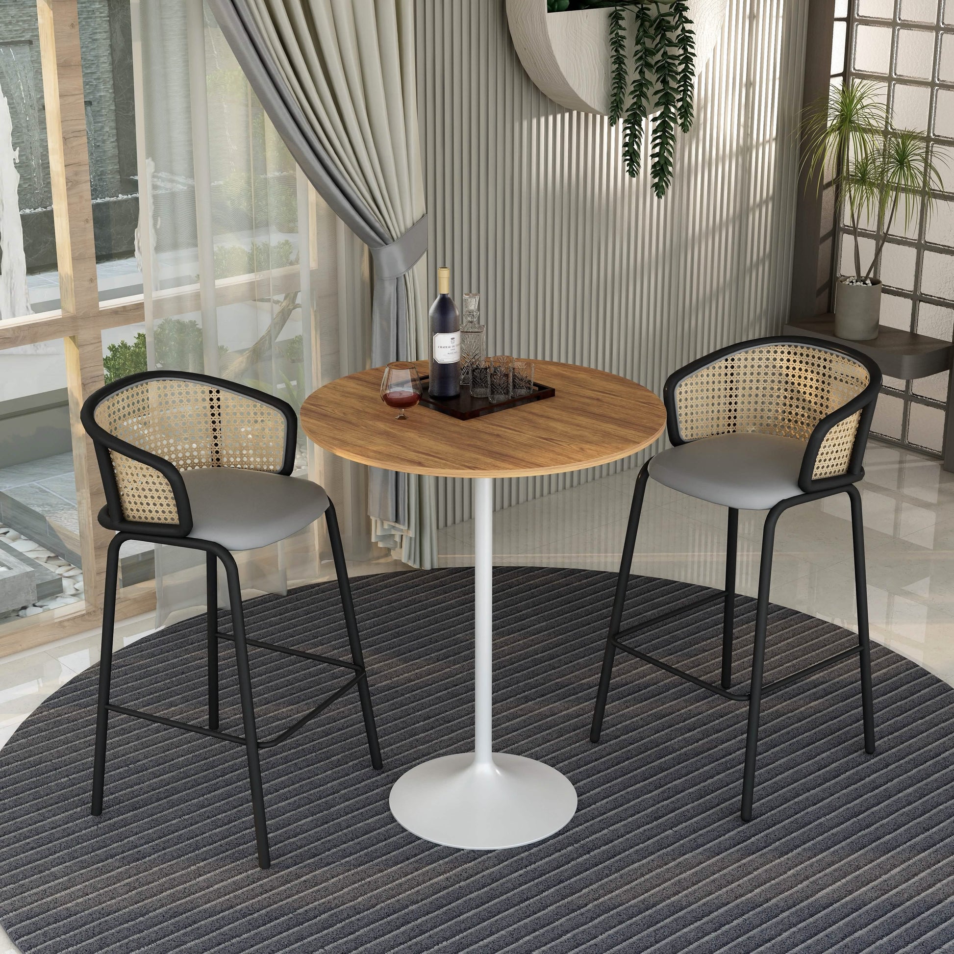 Verve Bar Height Dining Table with Round MDF/Sintered Stone/Resin Top and White Stainless Steel Pedestal Base