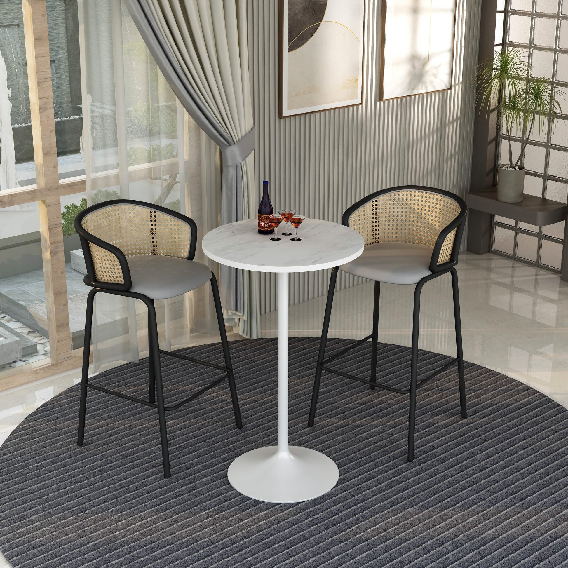 Verve Bar Height Dining Table with Round MDF/Sintered Stone/Resin Top and White Stainless Steel Pedestal Base