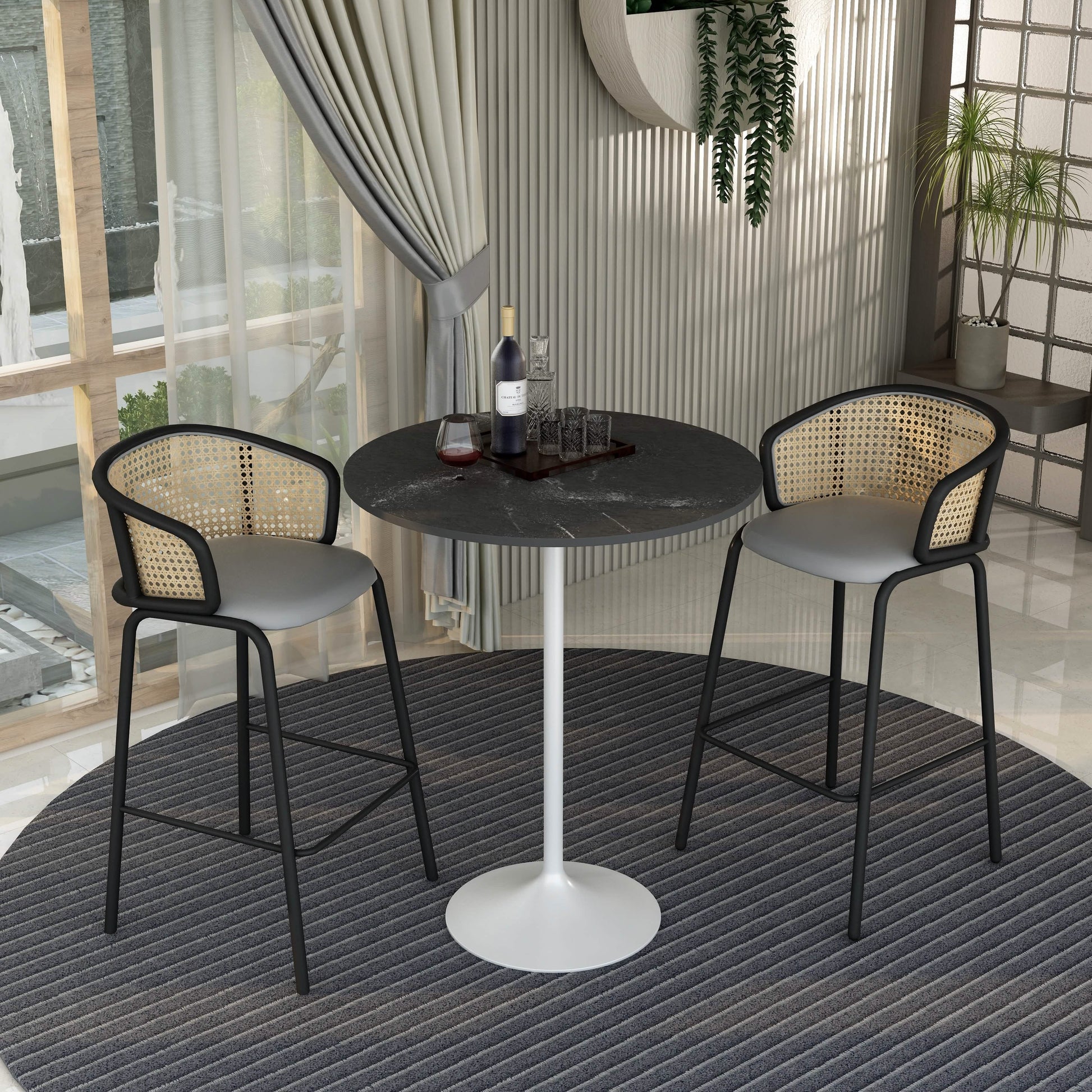 Verve Bar Height Dining Table with Round MDF/Sintered Stone/Resin Top and White Stainless Steel Pedestal Base