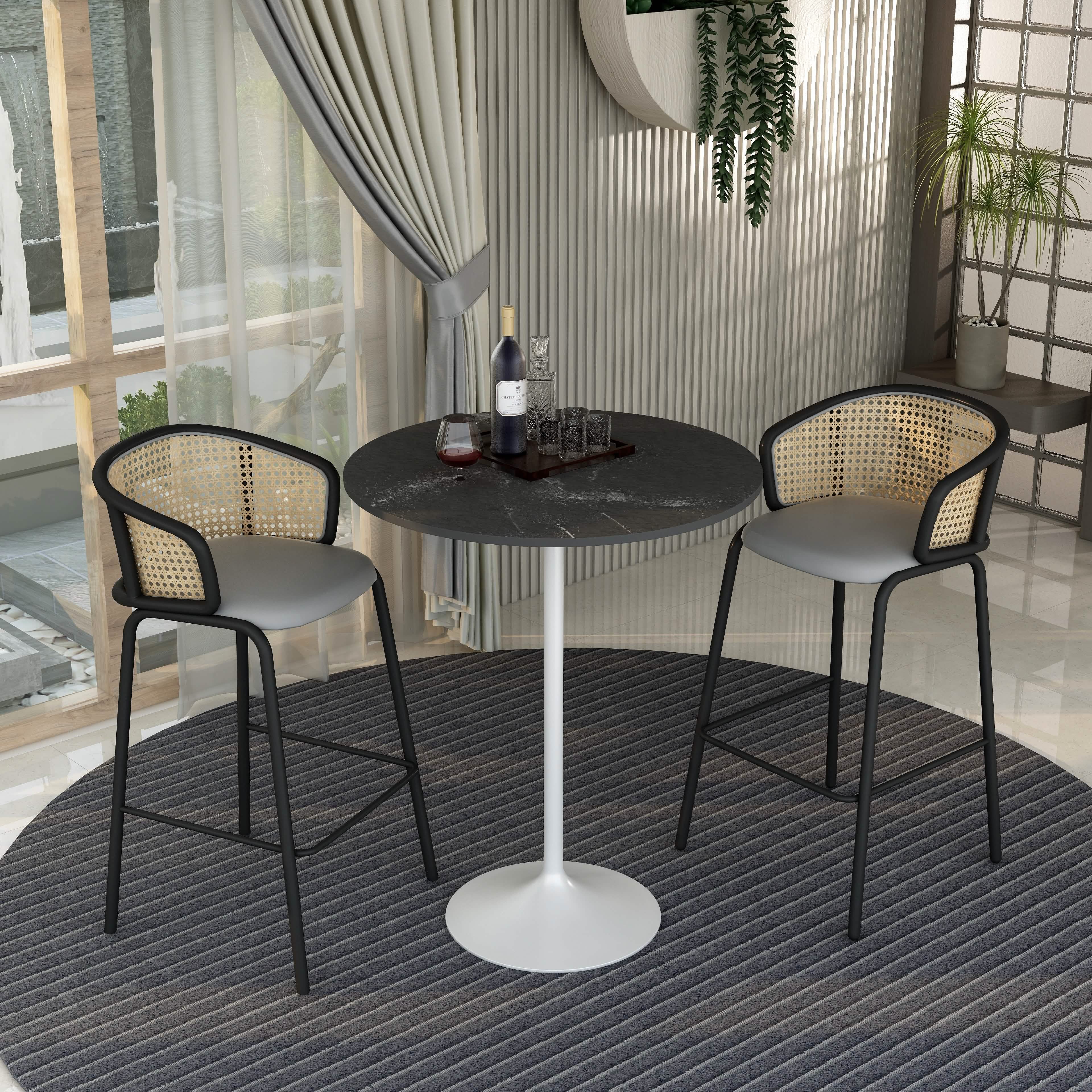 Verve Bar Height Dining Table with Round MDF/Sintered Stone/Resin Top and White Stainless Steel Pedestal Base