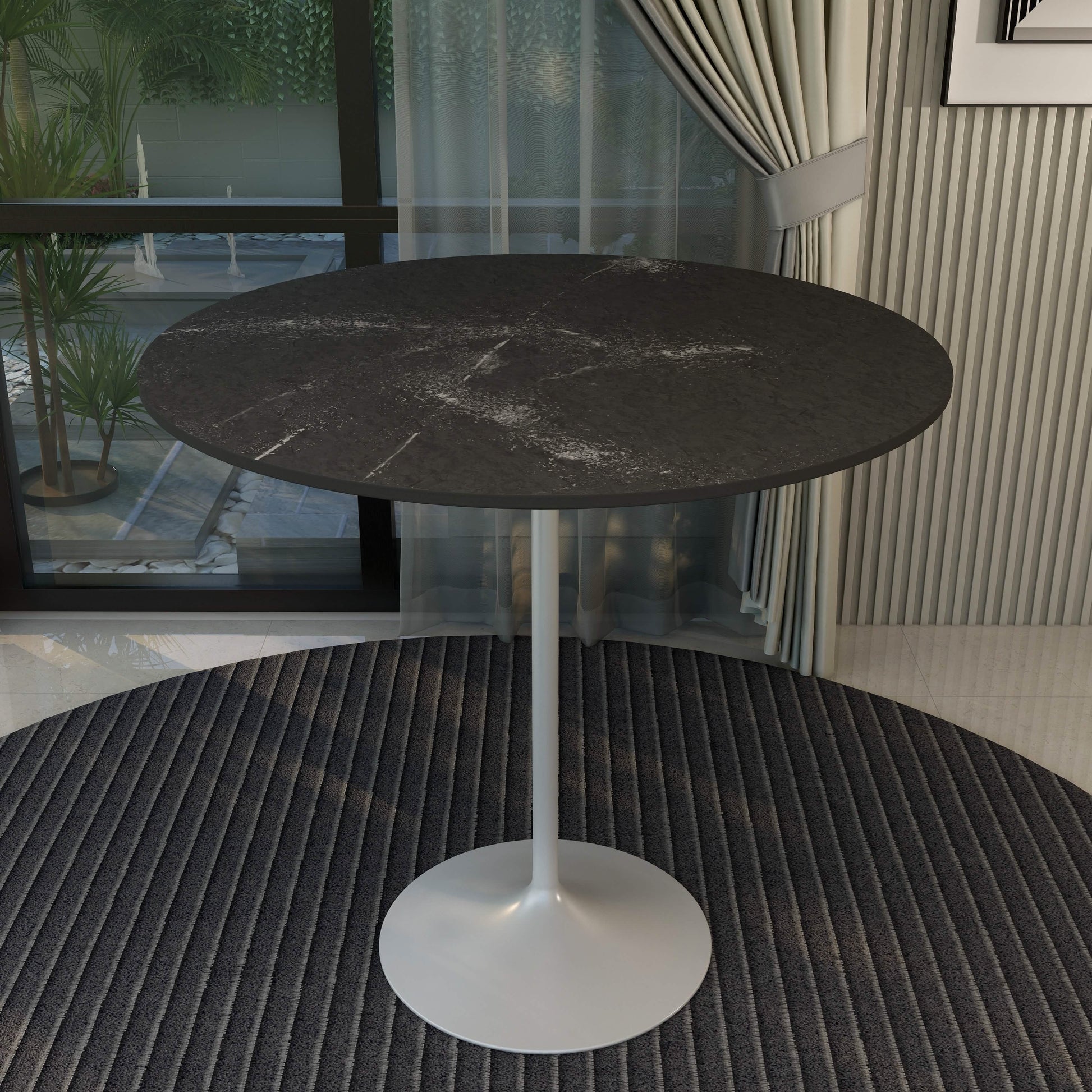 Verve Bar Height Dining Table with Round MDF/Sintered Stone/Resin Top and White Stainless Steel Pedestal Base