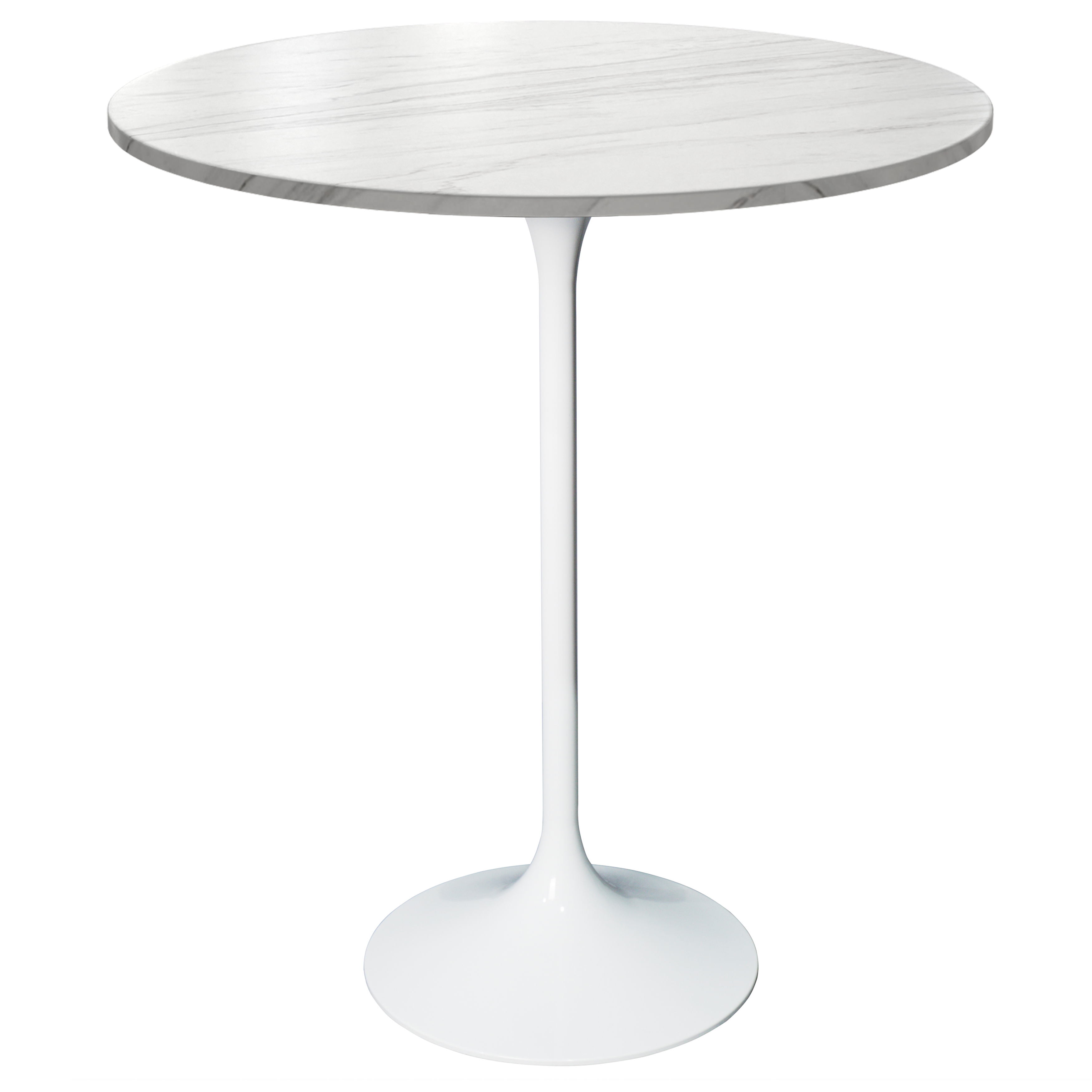 Verve Bar Height Dining Table with Round MDF/Sintered Stone/Resin Top and White Stainless Steel Pedestal Base
