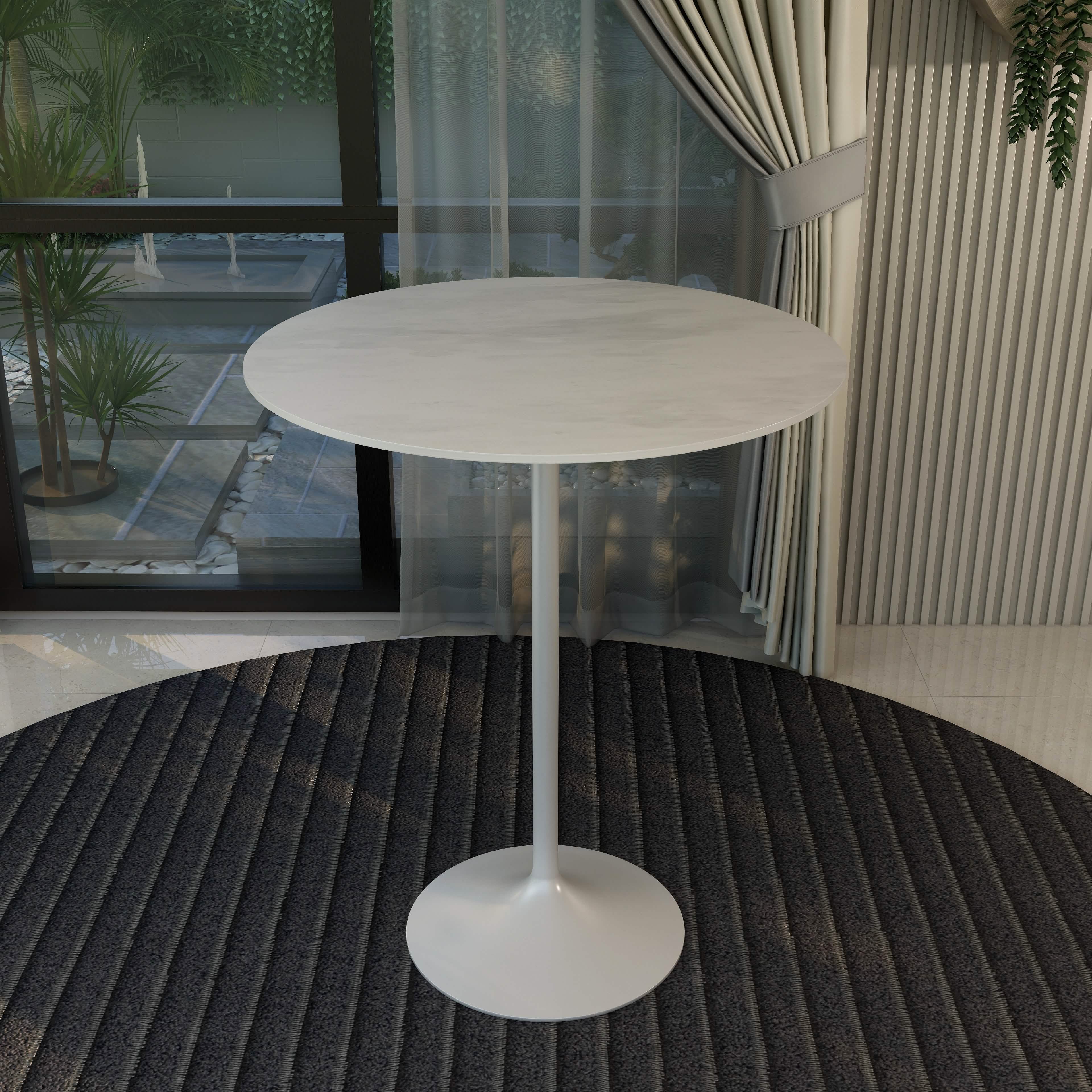 Verve Bar Height Dining Table with Round MDF/Sintered Stone/Resin Top and White Stainless Steel Pedestal Base