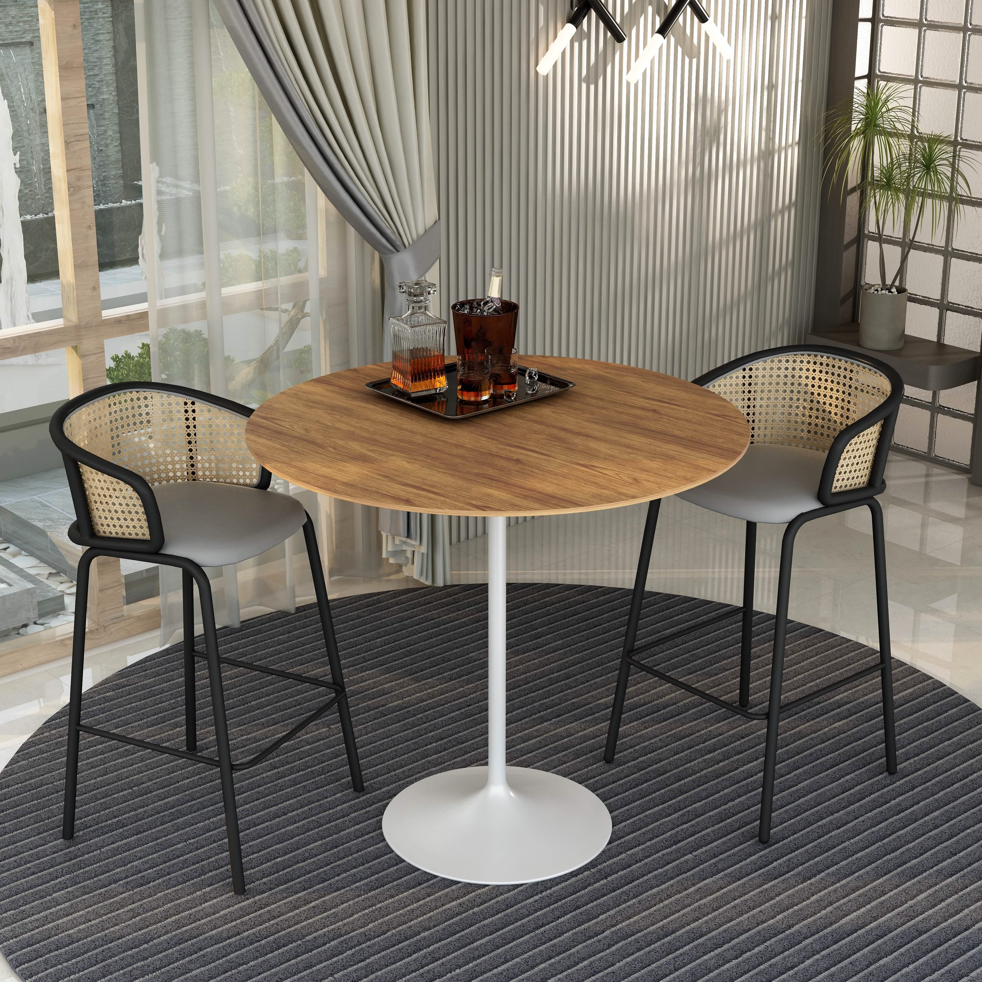 Verve Bar Height Dining Table with Round MDF/Sintered Stone/Resin Top and White Stainless Steel Pedestal Base