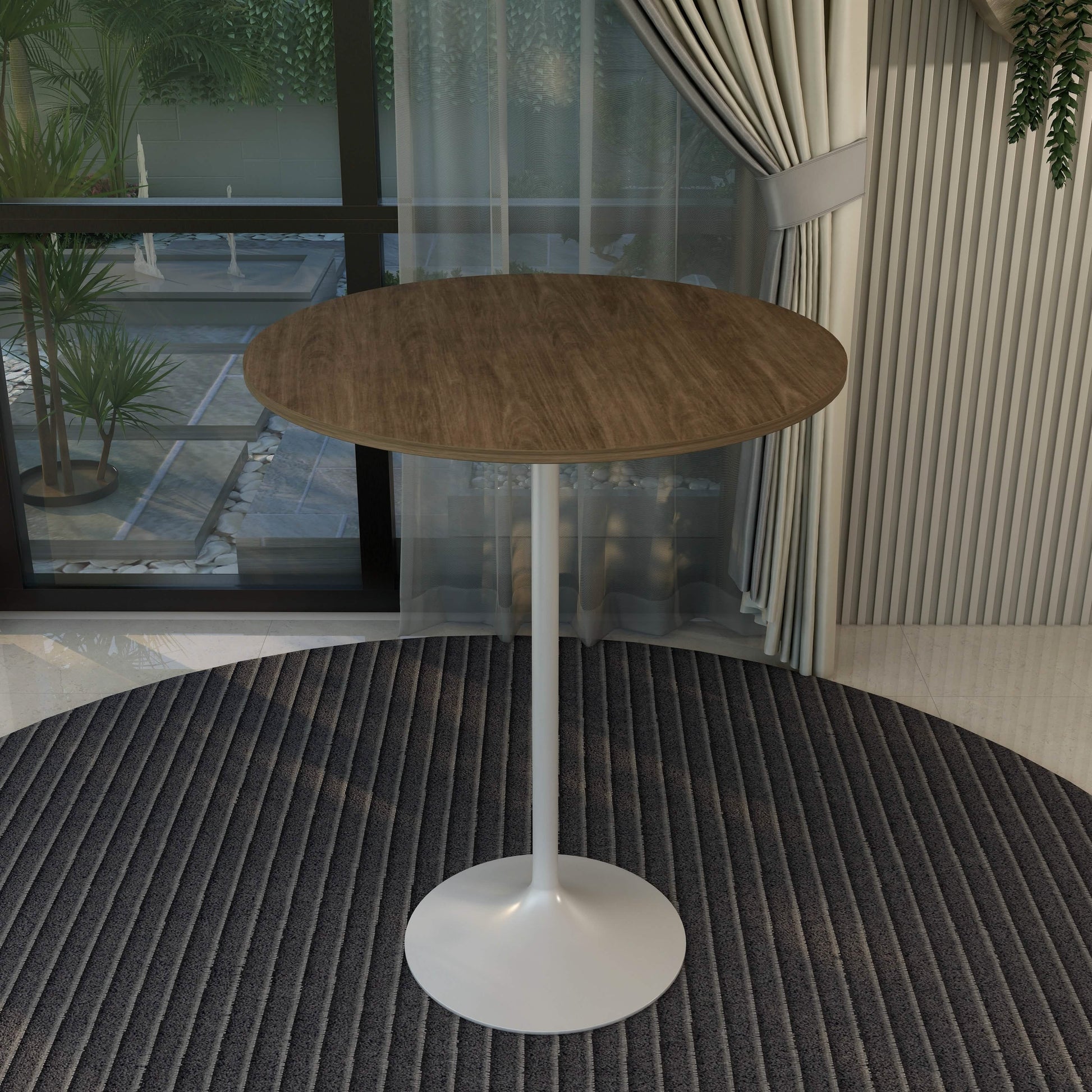 Verve Bar Height Dining Table with Round MDF/Sintered Stone/Resin Top and White Stainless Steel Pedestal Base