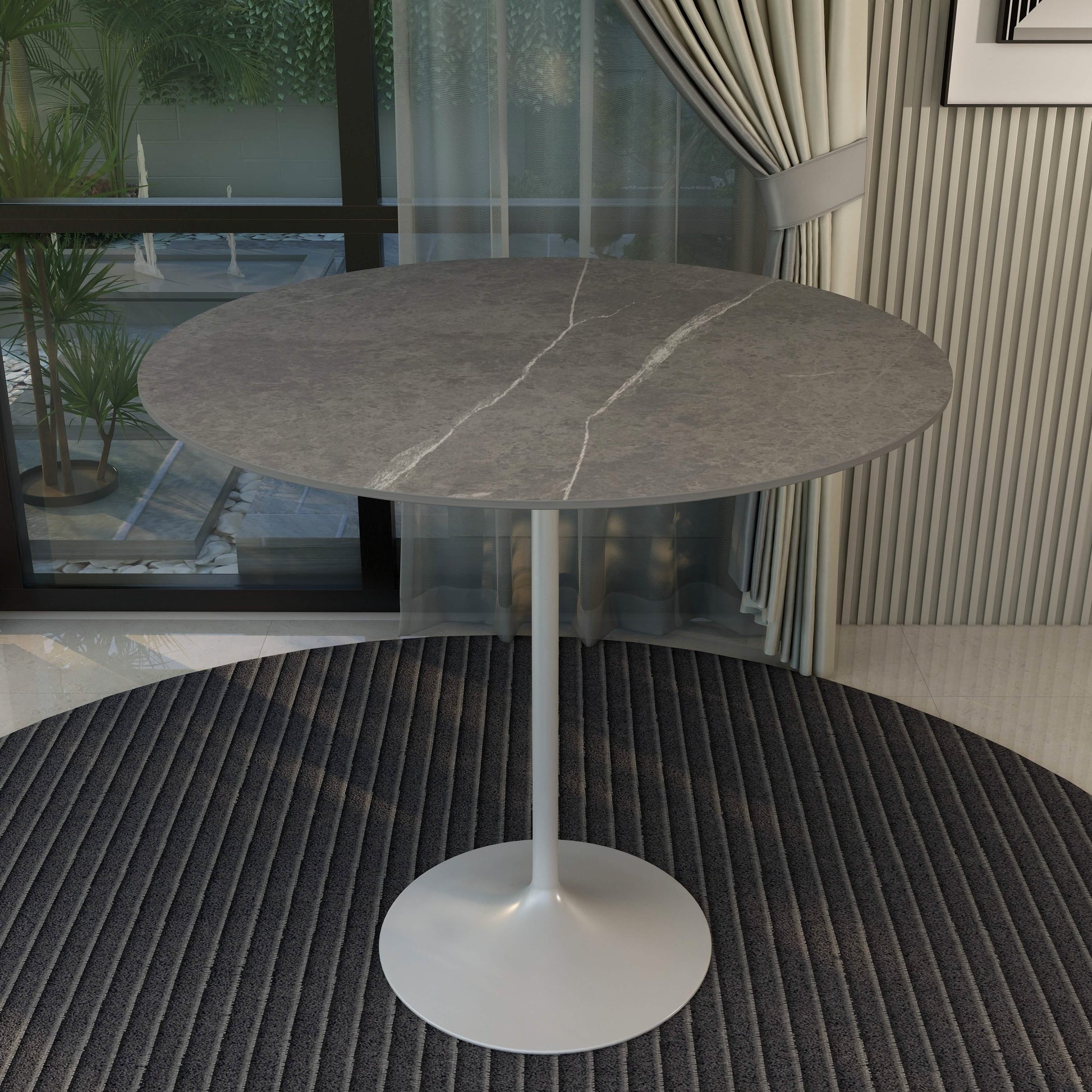 Verve Bar Height Dining Table with Round MDF/Sintered Stone/Resin Top and White Stainless Steel Pedestal Base