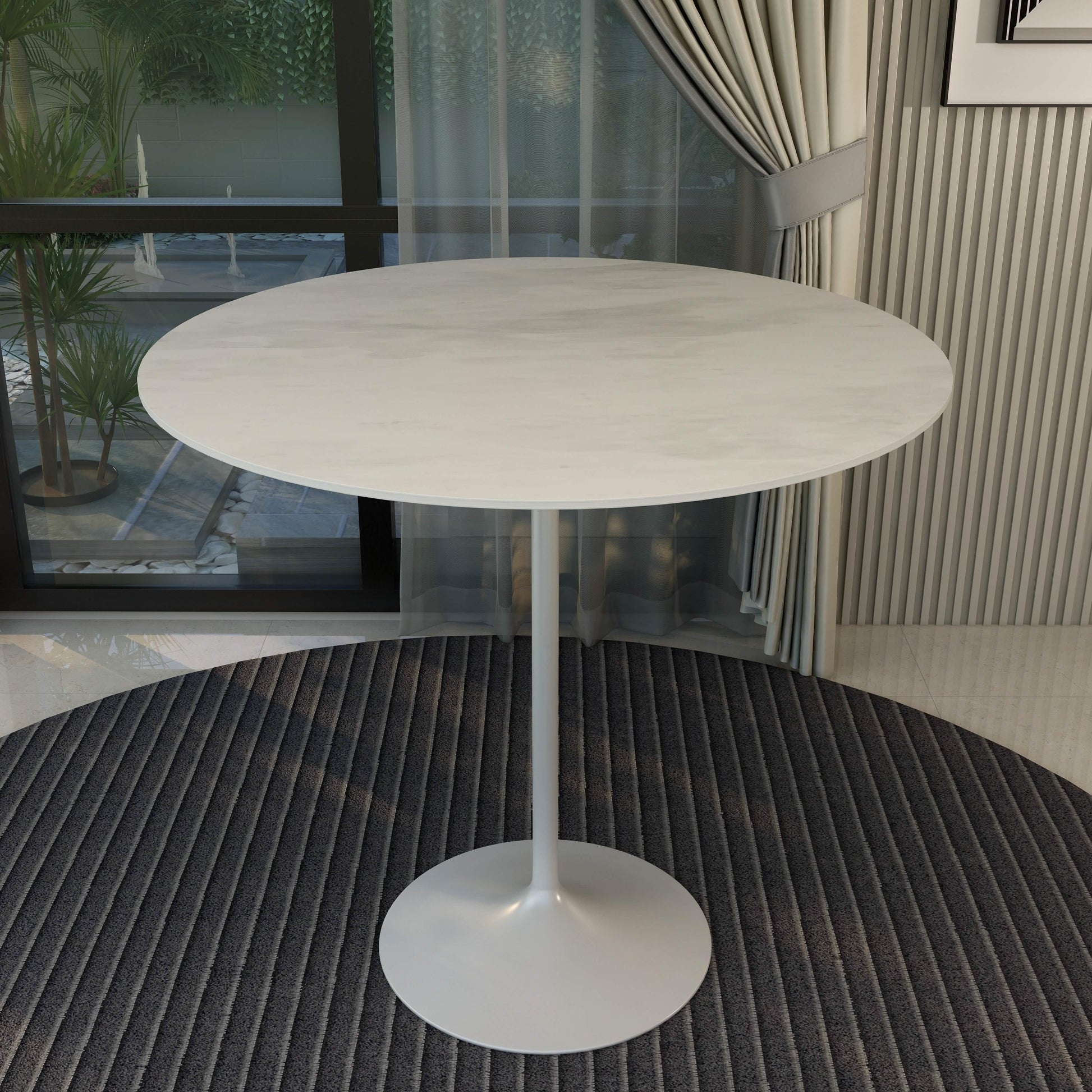 Verve Bar Height Dining Table with Round MDF/Sintered Stone/Resin Top and White Stainless Steel Pedestal Base