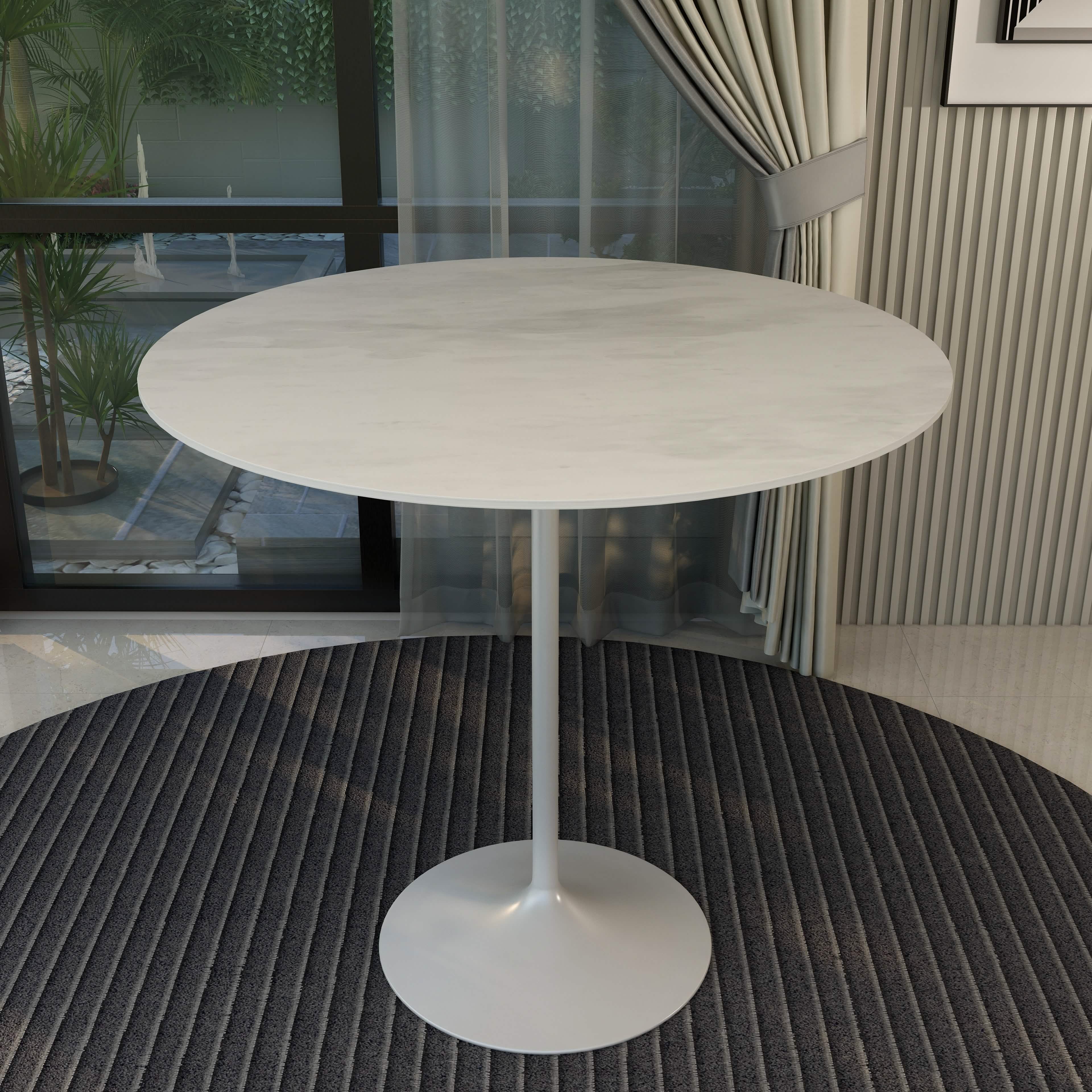 Verve Bar Height Dining Table with Round MDF/Sintered Stone/Resin Top and White Stainless Steel Pedestal Base