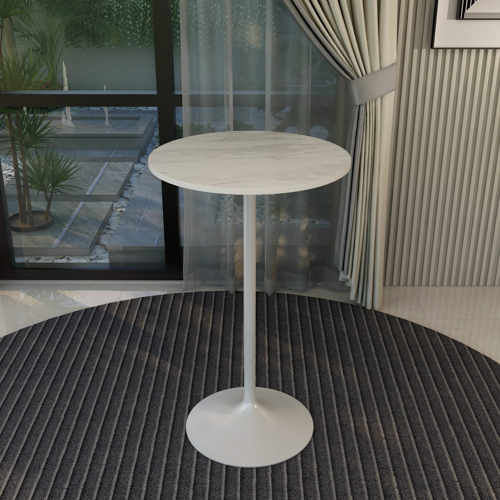 Verve Bar Height Dining Table with Round MDF/Sintered Stone/Resin Top and White Stainless Steel Pedestal Base