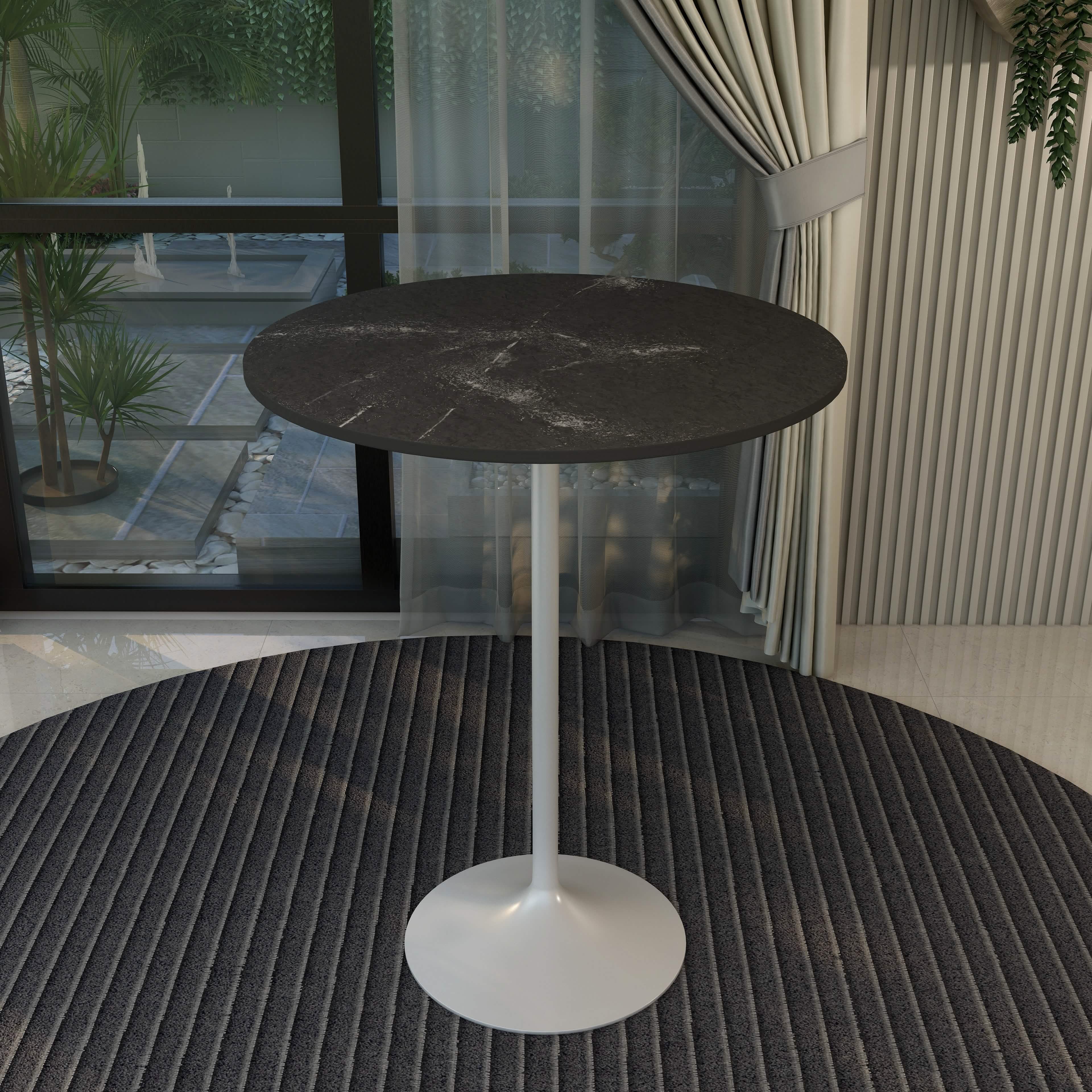 Verve Bar Height Dining Table with Round MDF/Sintered Stone/Resin Top and White Stainless Steel Pedestal Base