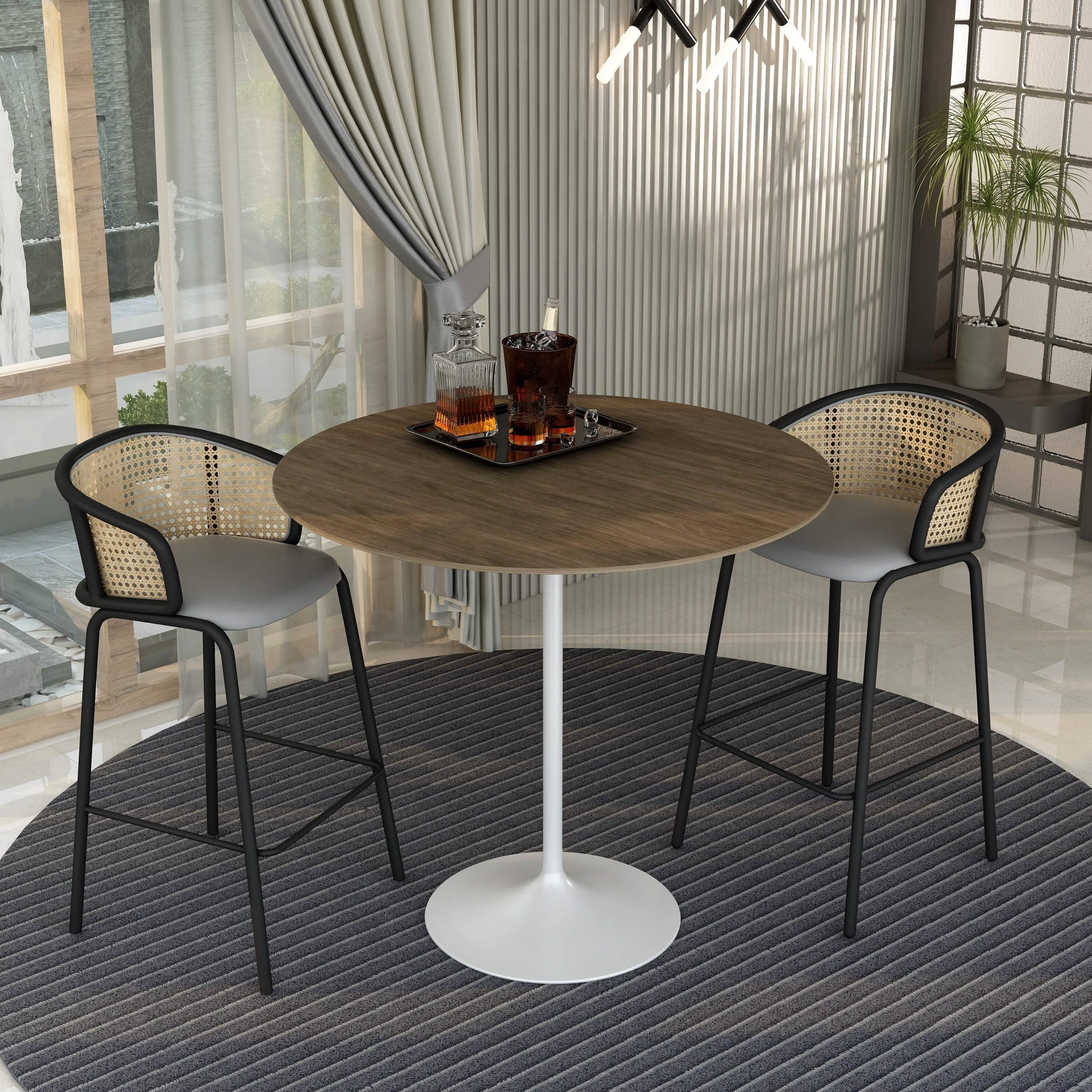 Verve Bar Height Dining Table with Round MDF/Sintered Stone/Resin Top and White Stainless Steel Pedestal Base