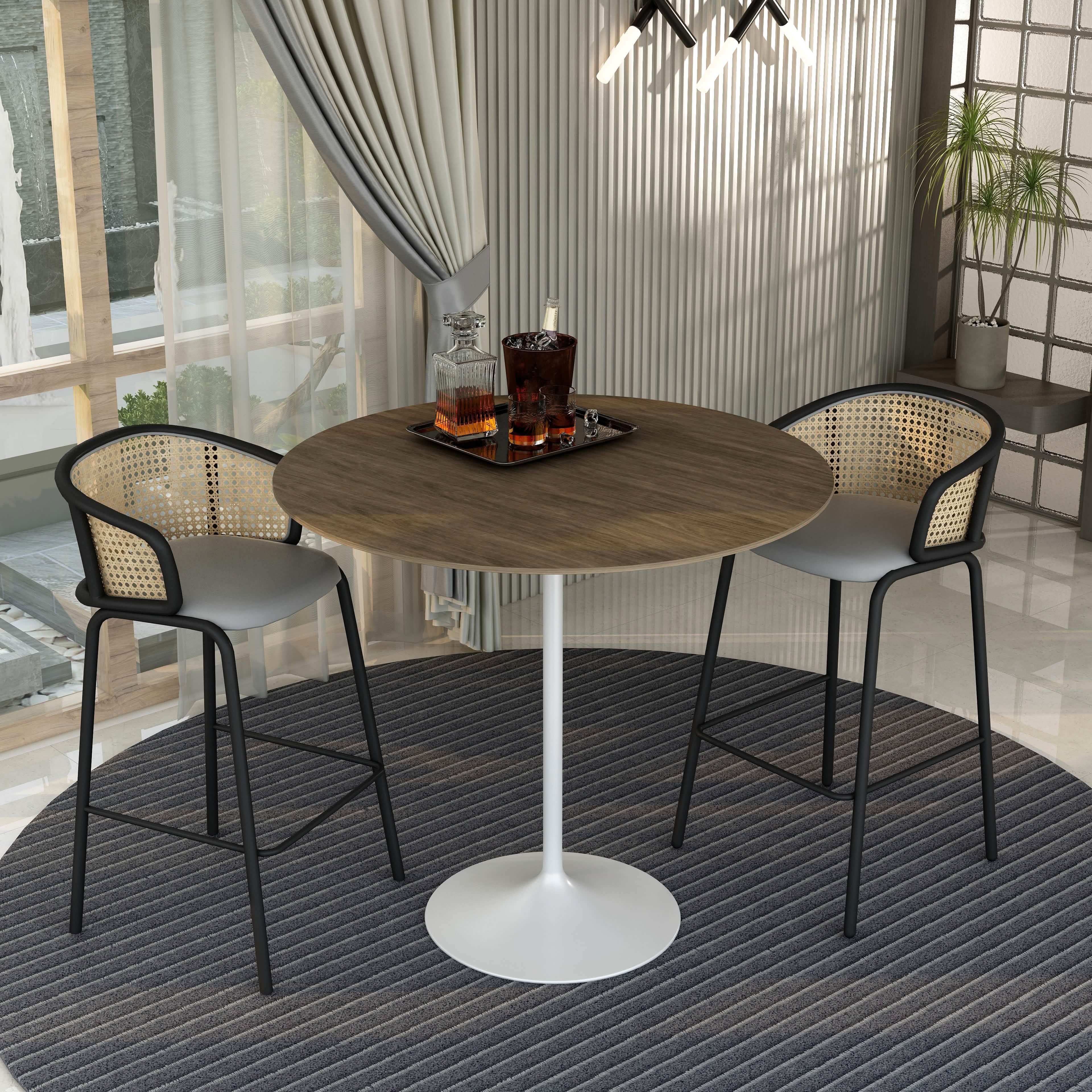 Verve Bar Height Dining Table with Round MDF/Sintered Stone/Resin Top and White Stainless Steel Pedestal Base