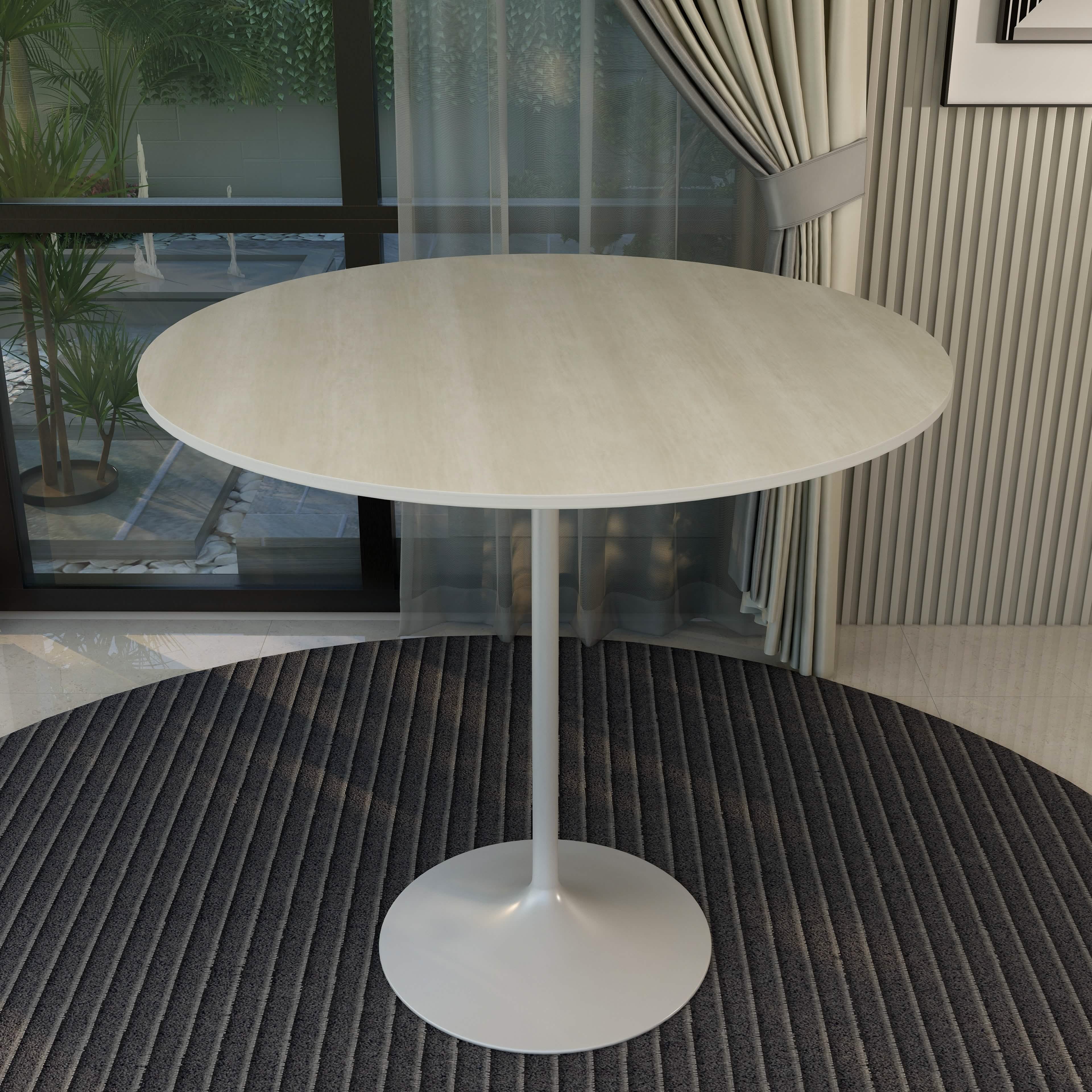 Verve Bar Height Dining Table with Round MDF/Sintered Stone/Resin Top and White Stainless Steel Pedestal Base