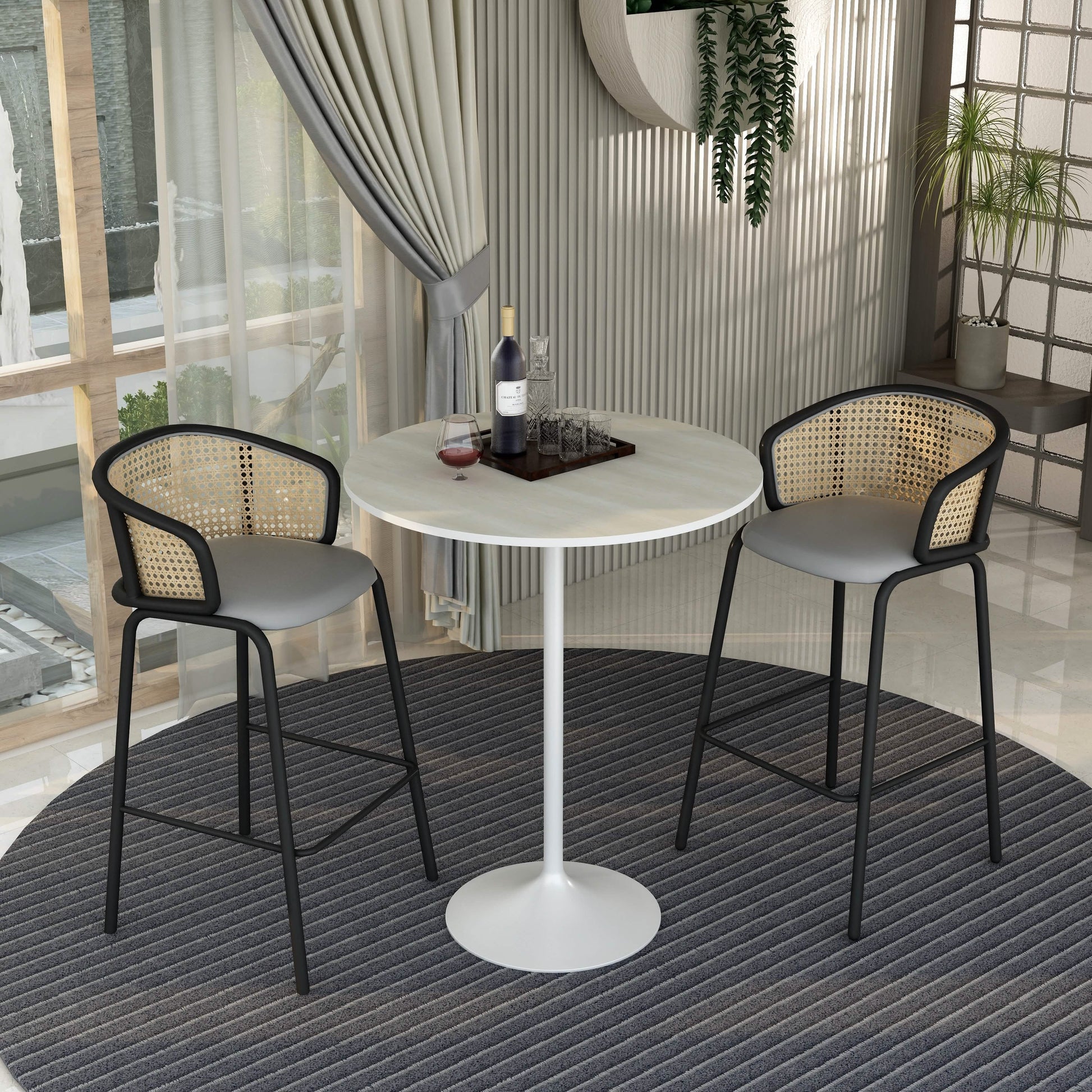 Verve Bar Height Dining Table with Round MDF/Sintered Stone/Resin Top and White Stainless Steel Pedestal Base