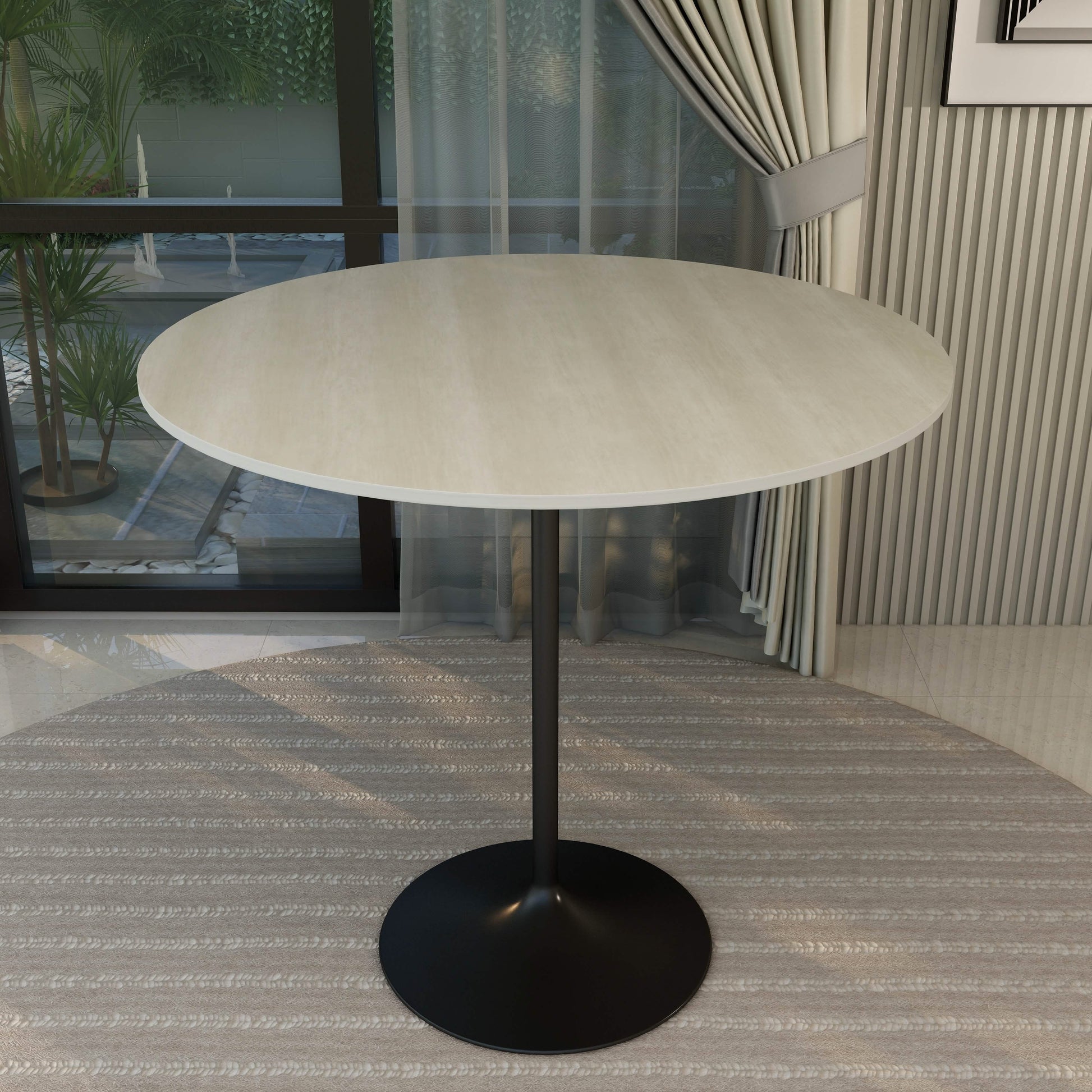 Verve Bar Height Dining Table with Round MDF/Sintered Stone/Resin Top & Black Stainless Steel Base