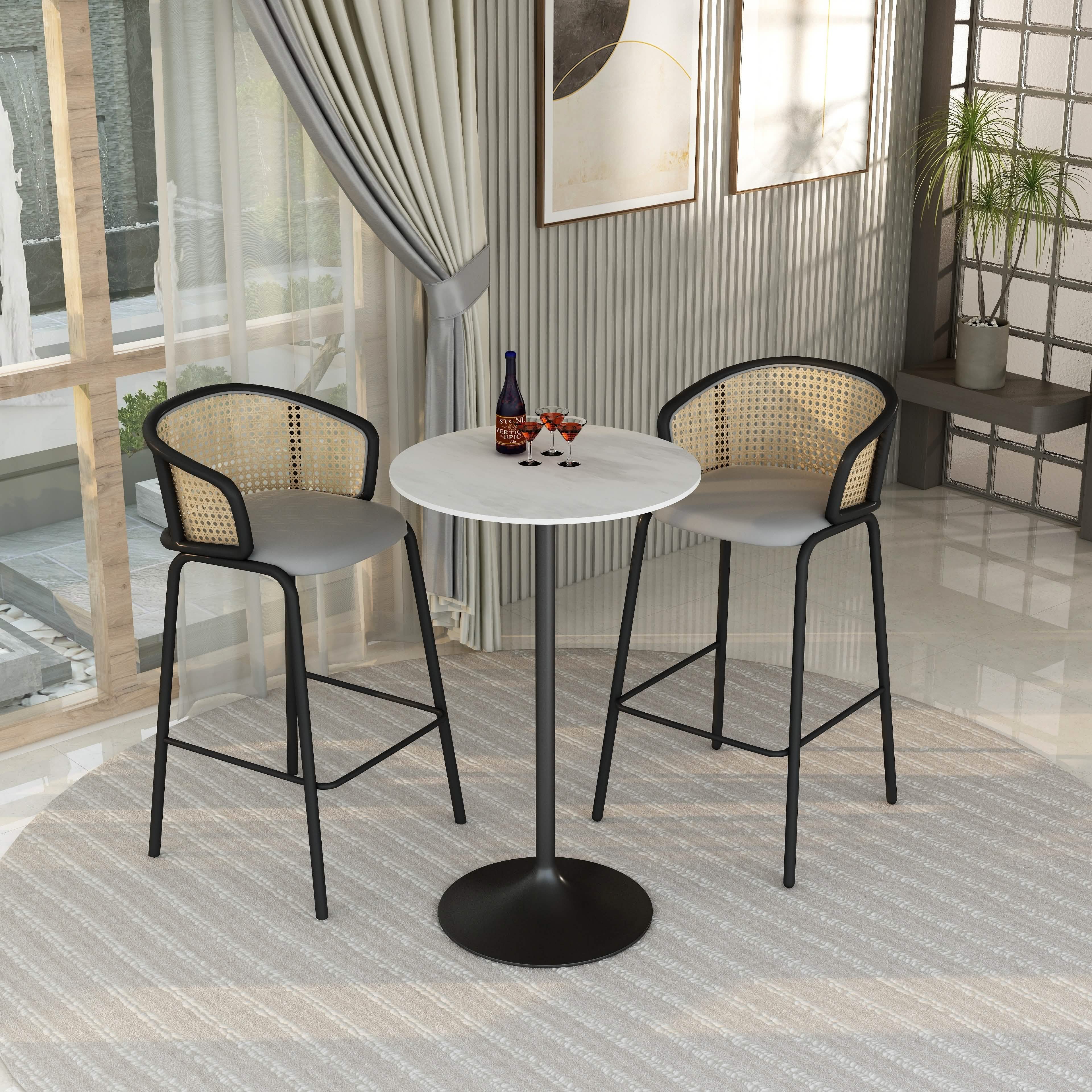 Verve Bar Height Dining Table with Round MDF/Sintered Stone/Resin Top & Black Stainless Steel Base