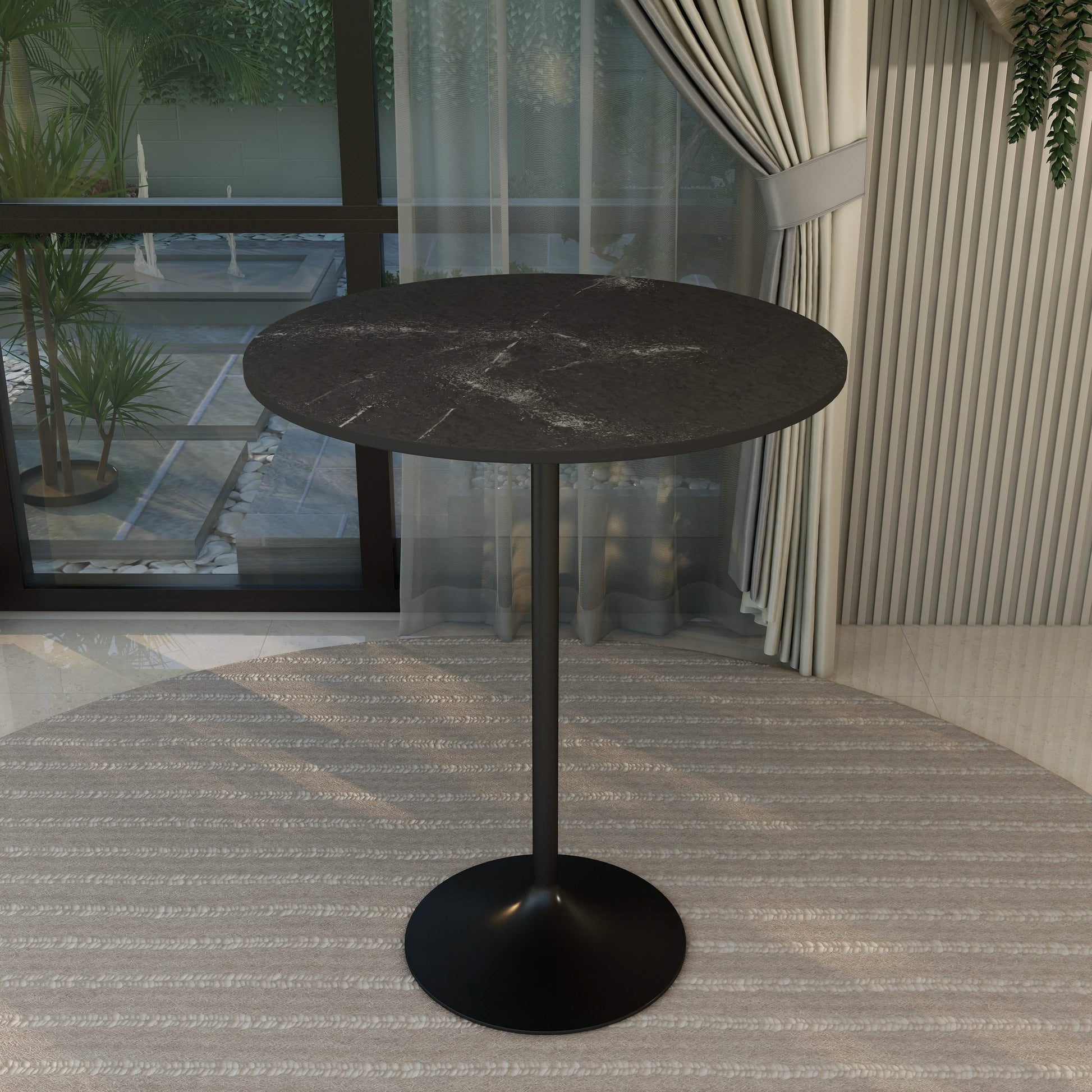 Verve Bar Height Dining Table with Round MDF/Sintered Stone/Resin Top & Black Stainless Steel Base