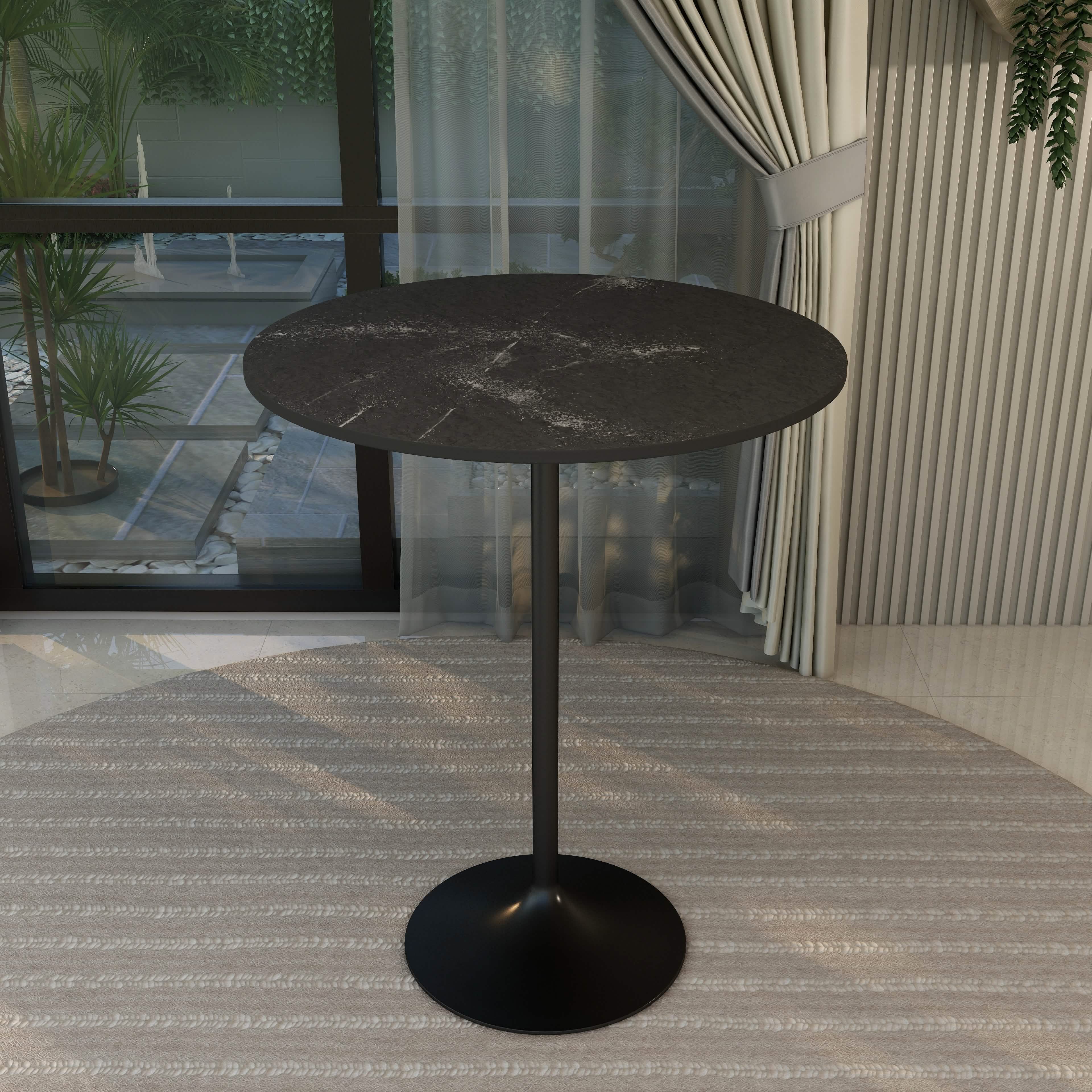 Verve Bar Height Dining Table with Round MDF/Sintered Stone/Resin Top & Black Stainless Steel Base