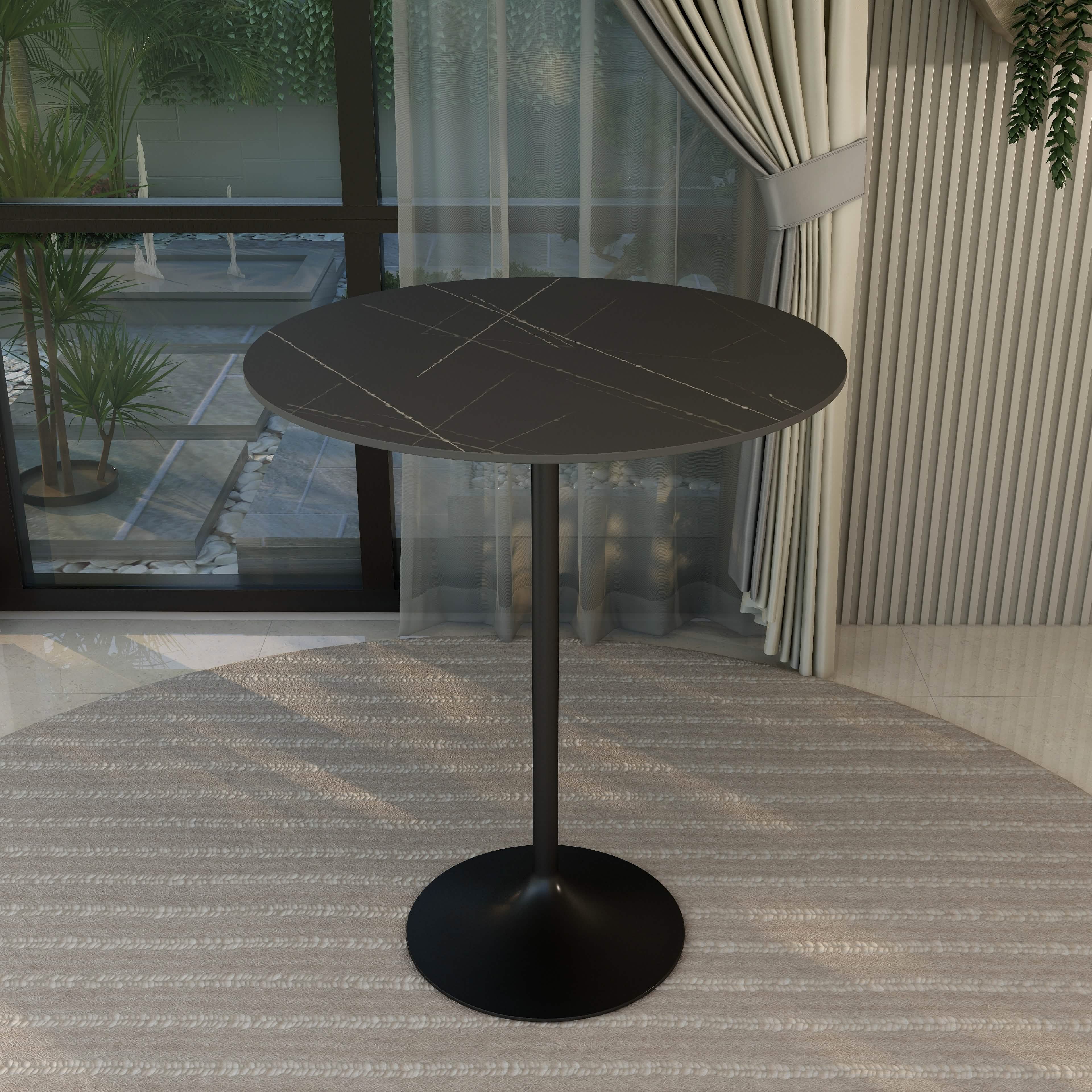 Verve Bar Height Dining Table with Round MDF/Sintered Stone/Resin Top & Black Stainless Steel Base