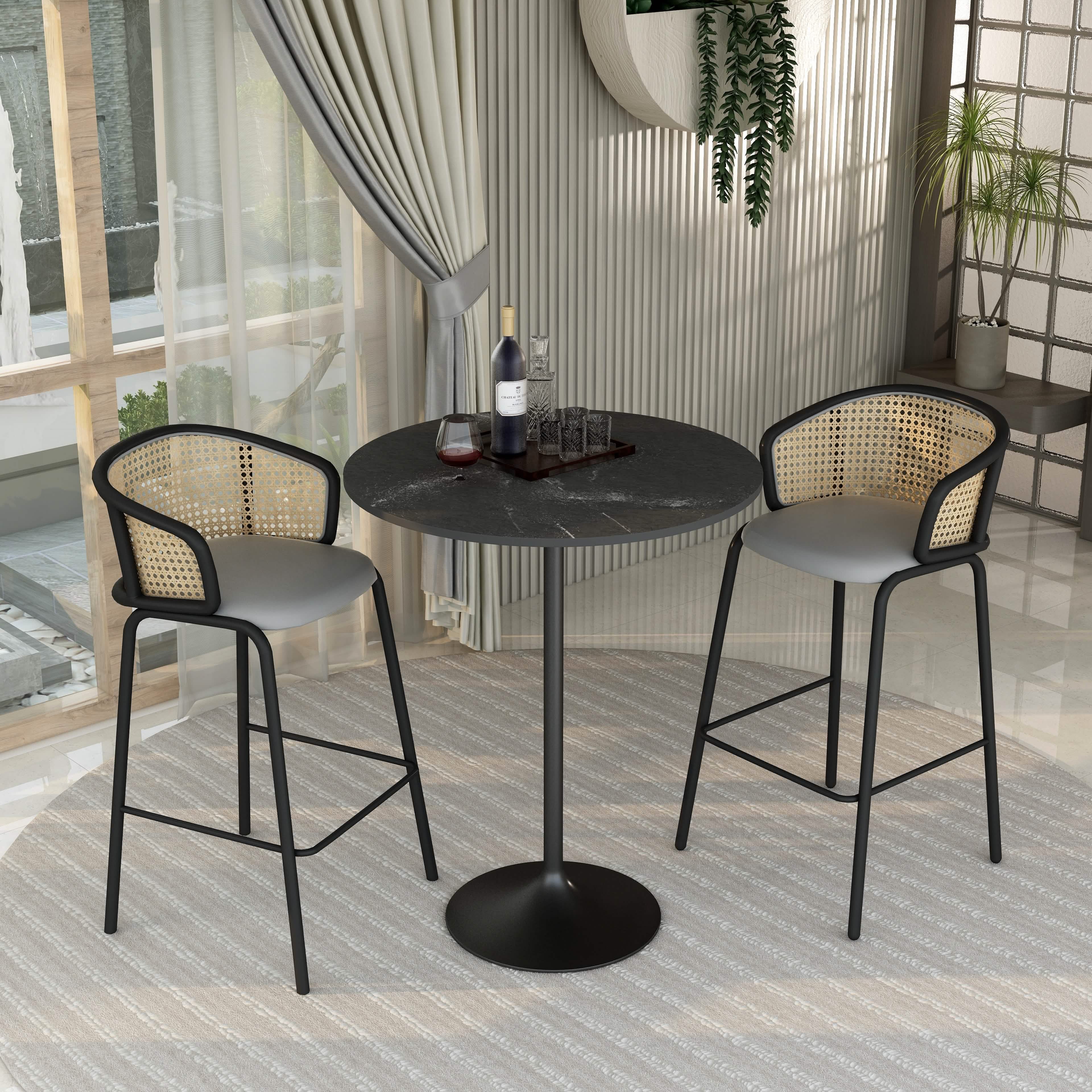 Verve Bar Height Dining Table with Round MDF/Sintered Stone/Resin Top & Black Stainless Steel Base