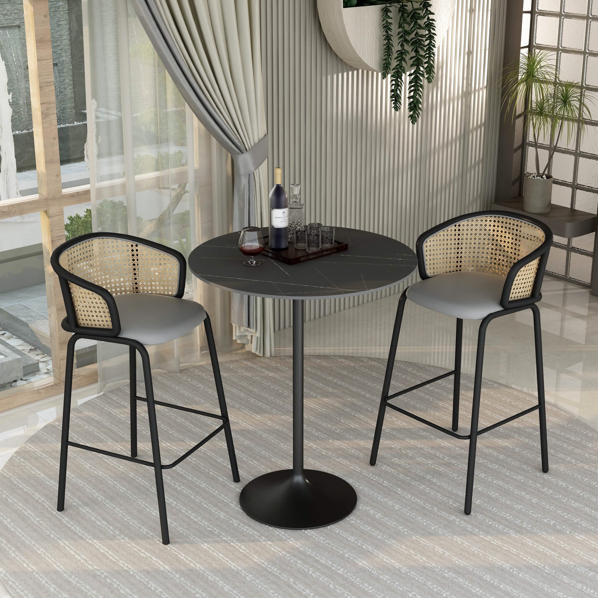 Verve Bar Height Dining Table with Round MDF/Sintered Stone/Resin Top & Black Stainless Steel Base