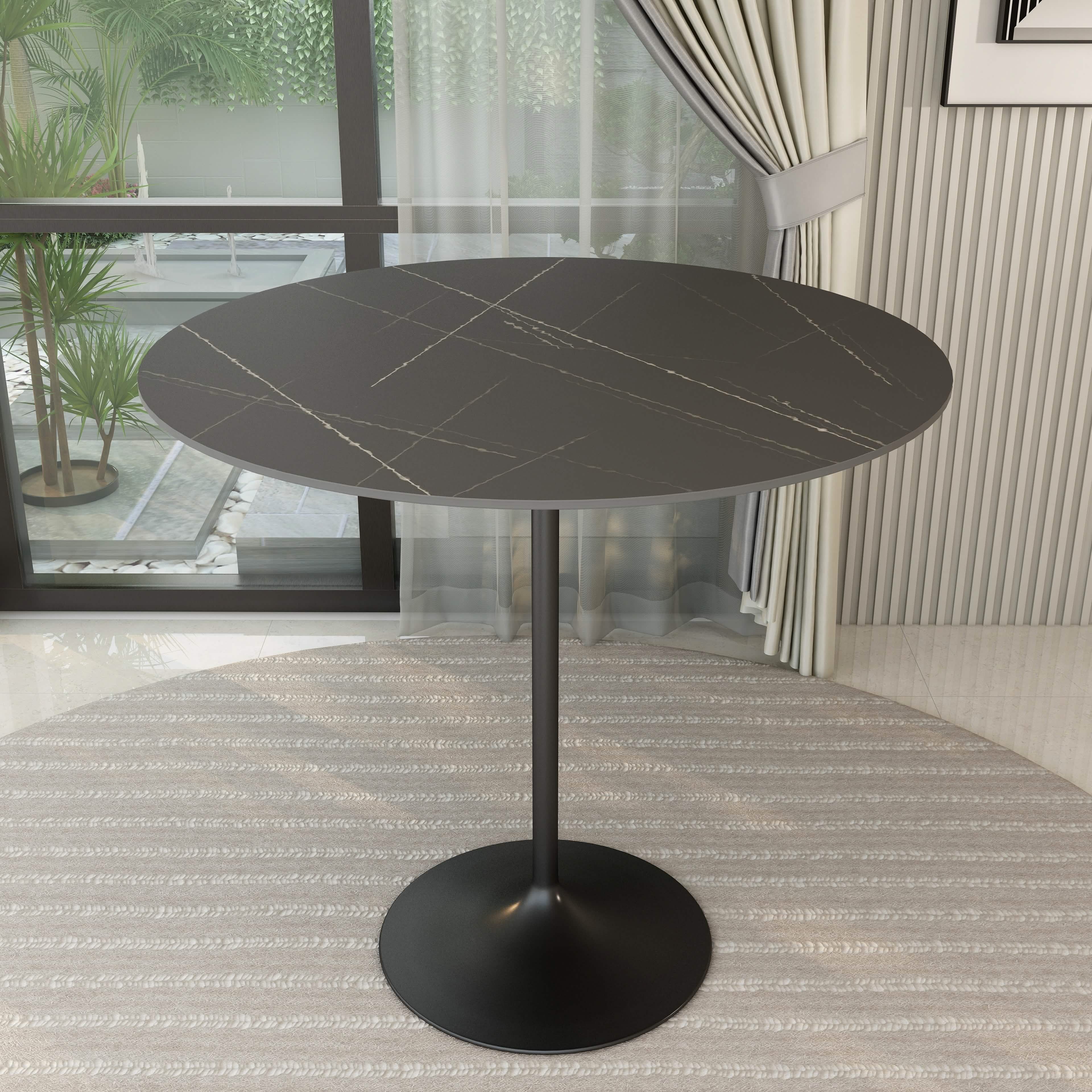 Verve Bar Height Dining Table with Round MDF/Sintered Stone/Resin Top & Black Stainless Steel Base
