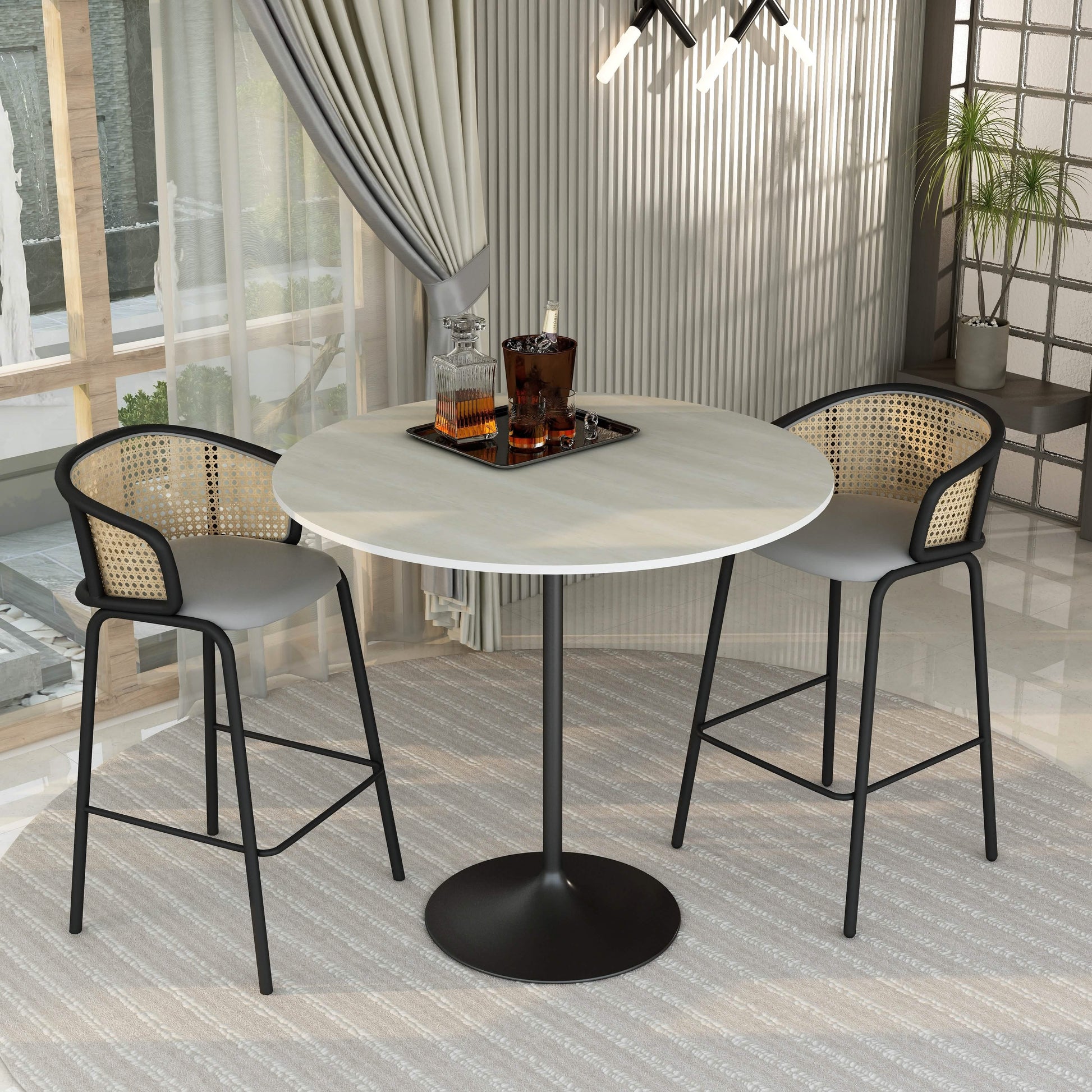 Verve Bar Height Dining Table with Round MDF/Sintered Stone/Resin Top & Black Stainless Steel Base