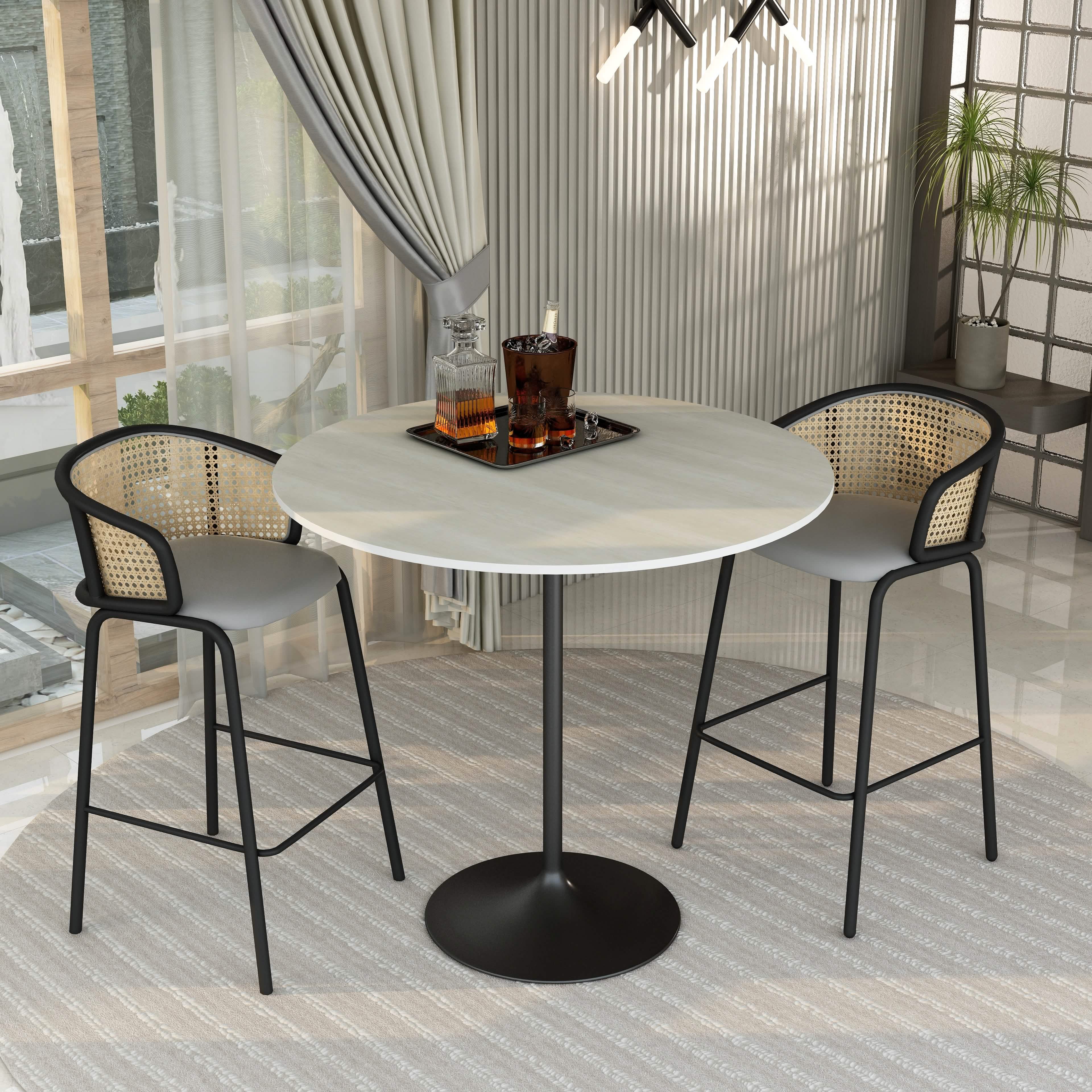Verve Bar Height Dining Table with Round MDF/Sintered Stone/Resin Top & Black Stainless Steel Base