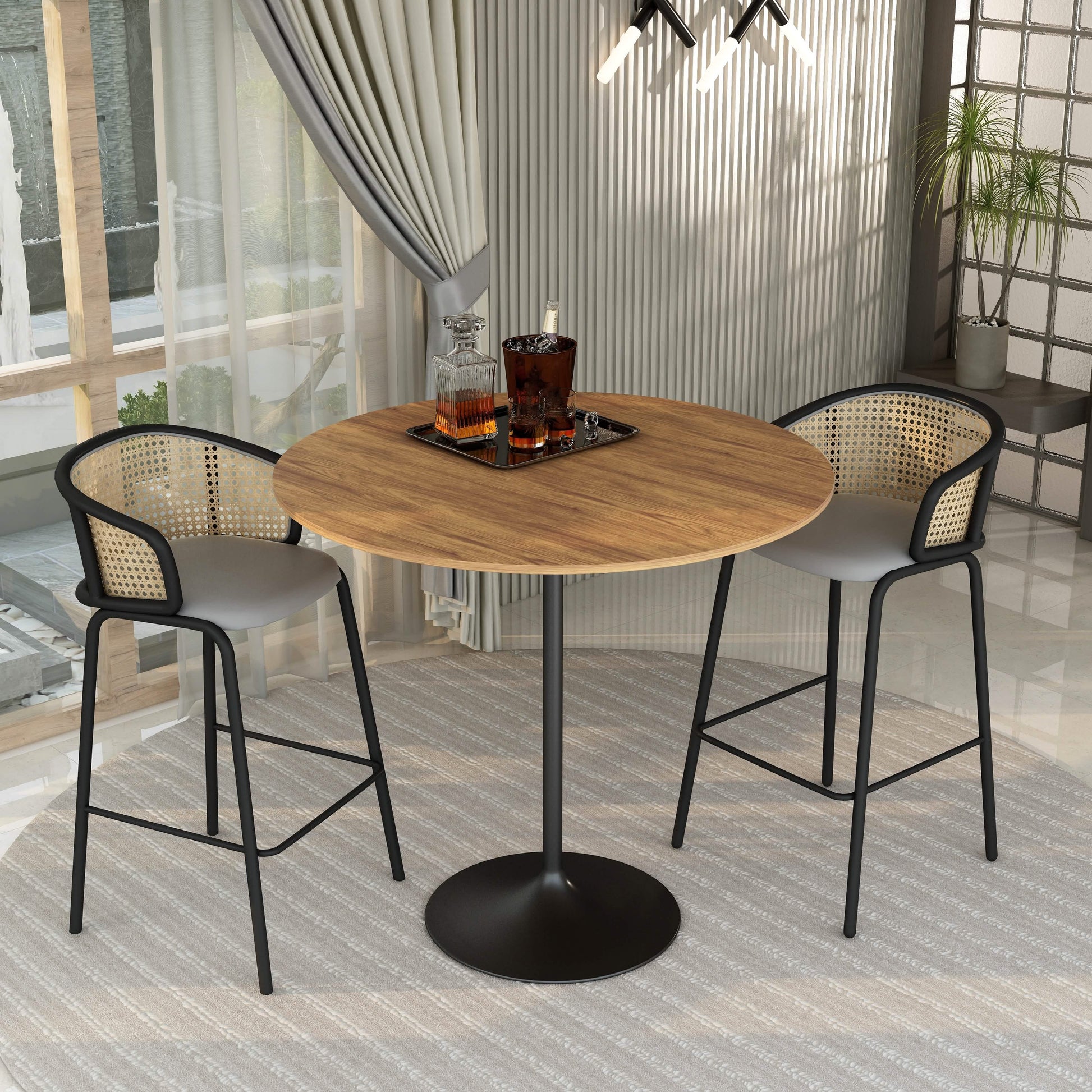 Verve Bar Height Dining Table with Round MDF/Sintered Stone/Resin Top & Black Stainless Steel Base