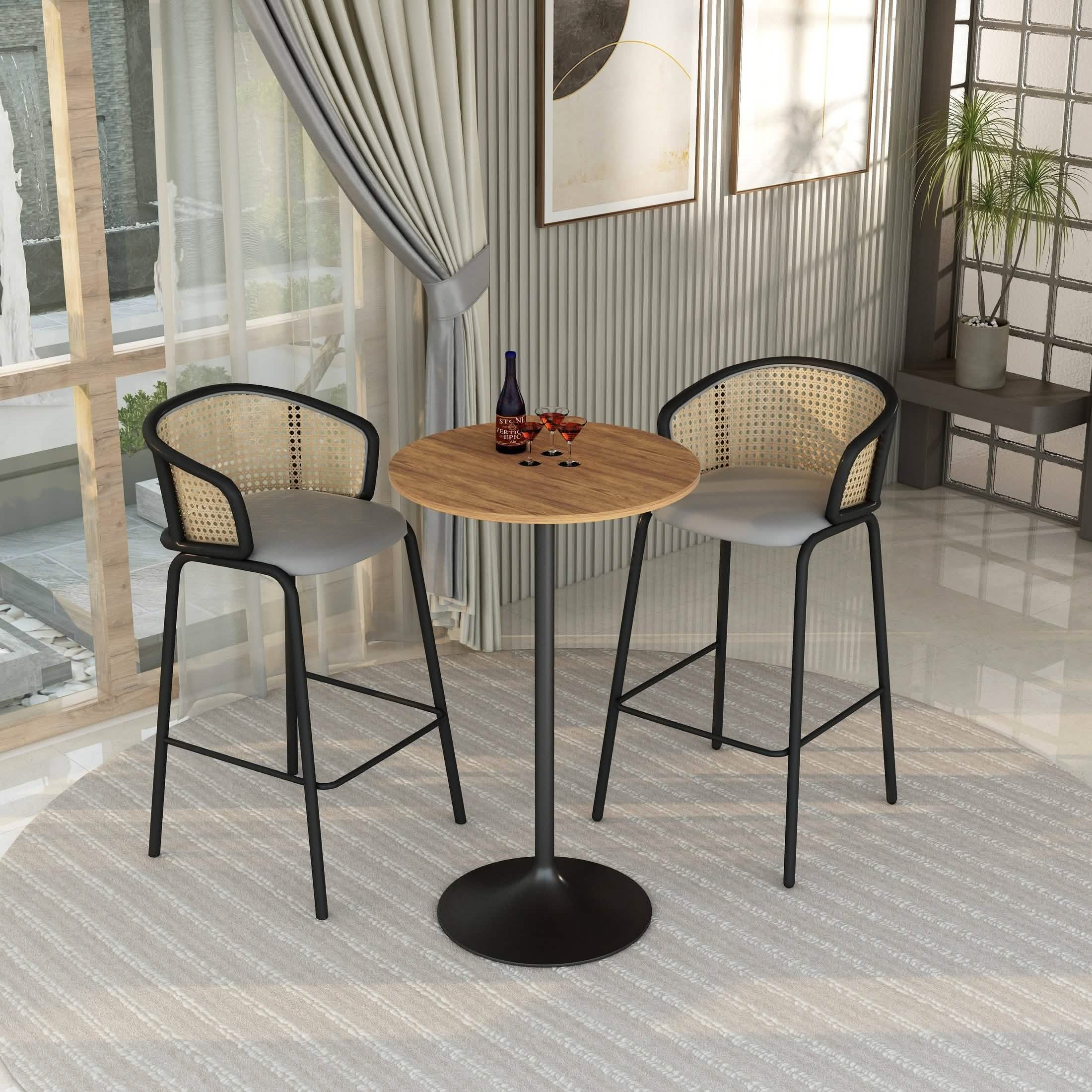 Verve Bar Height Dining Table with Round MDF/Sintered Stone/Resin Top & Black Stainless Steel Base