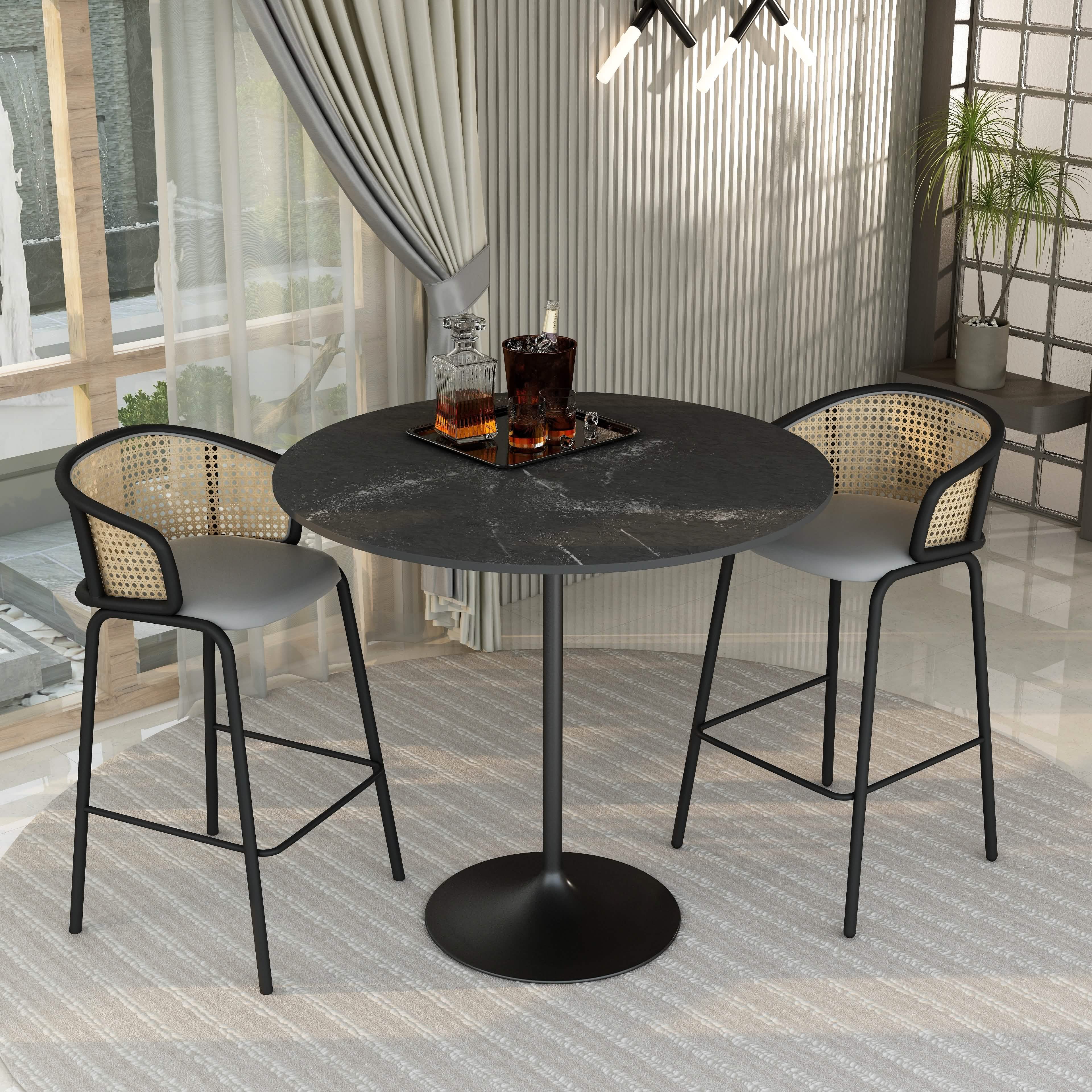 Verve Bar Height Dining Table with Round MDF/Sintered Stone/Resin Top & Black Stainless Steel Base